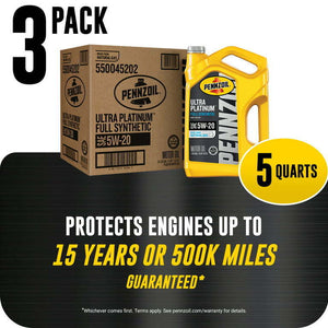 Pennzoil Ultra Platinum Full Synthetic 5W-20 Motor Oil, 5 Quart (3 Pack) - Premium Engine Oil from Pennzoil - Just $172.99! Shop now at Rapidvehicles