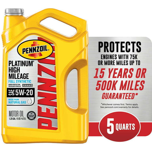 Pennzoil Platinum Full Synthetic High Mileage 5W-20 Motor Oil, 5 - Premium Engine Oil from Pennzoil - Just $77.99! Shop now at Rapidvehicles