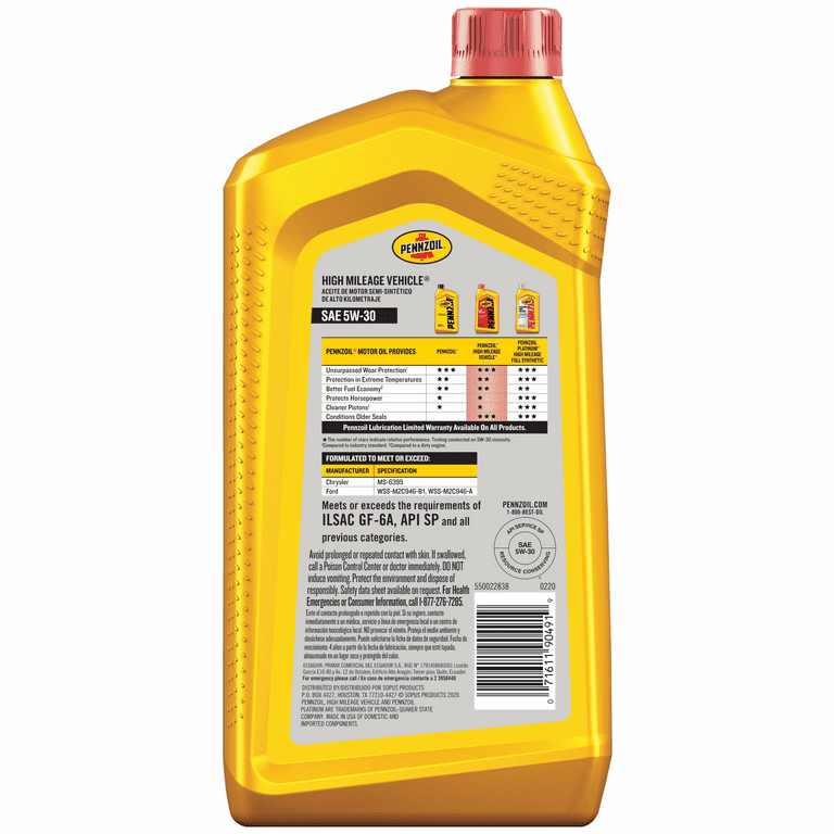 Pennzoil High Mileage 5W-30 Motor Oil for Vehicles over 75K Miles, 1 Quart - Premium Engine Oil from Pennzoil - Just $40.99! Shop now at Rapidvehicles