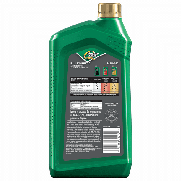 Quaker State Full Synthetic 5W-20 Motor Oil, 1-Quart - Premium Engine Oil from Quaker State - Just $57.99! Shop now at Rapidvehicles