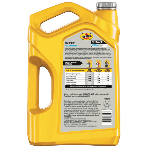 Pennzoil Platinum Full Synthetic 10W-30 Motor Oil, 5-Quart - Premium Engine Oil from Pennzoil - Just $77.99! Shop now at Rapidvehicles