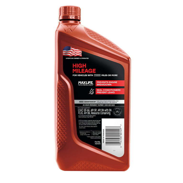 Valvoline High Mileage MaxLife 10W-30 Synthetic Blend Motor Oil 1 QT - Premium Engine Oil from Valvoline - Just $40.99! Shop now at Rapidvehicles