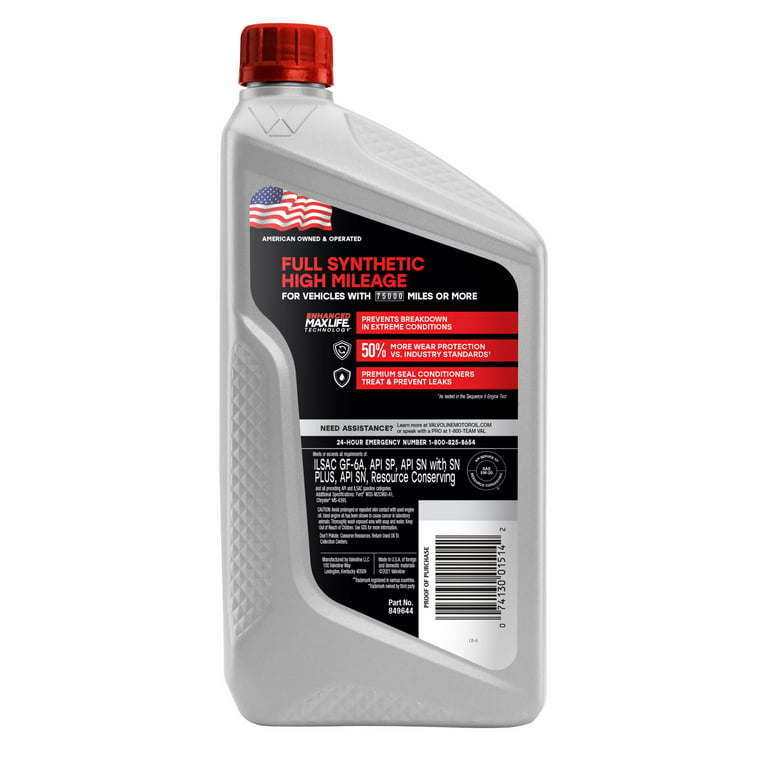 Valvoline Full Synthetic High Mileage MaxLife 5W-20 Motor Oil 1 - Premium Engine Oil from Valvoline - Just $57.99! Shop now at Rapidvehicles