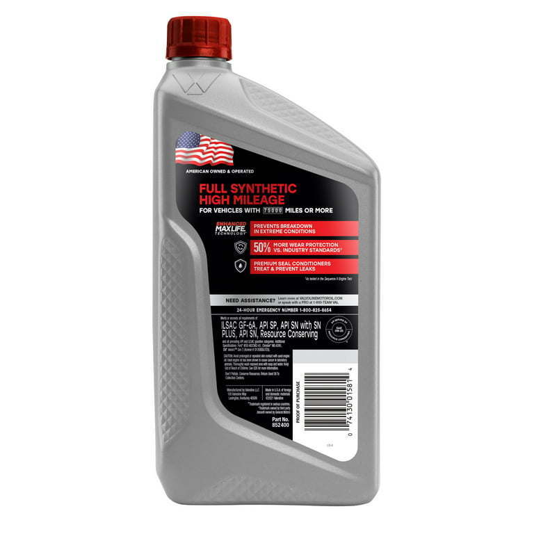 Valvoline Full Synthetic High Mileage MaxLife 0W-20 Motor Oil 1 - Premium Engine Oil from Valvoline - Just $57.99! Shop now at Rapidvehicles