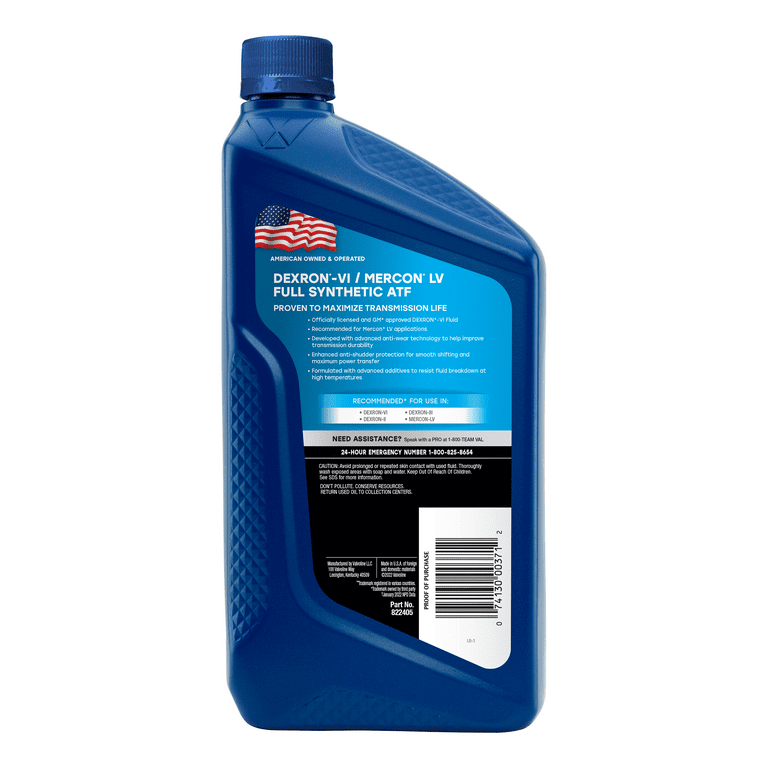 Valvoline DEXRON VI/MERCON LV Full Synthetic Automatic Transmission Fluid (ATF) 1 QT - Premium Transmission Fluids from Valvoline - Just $35.99! Shop now at Rapidvehicles