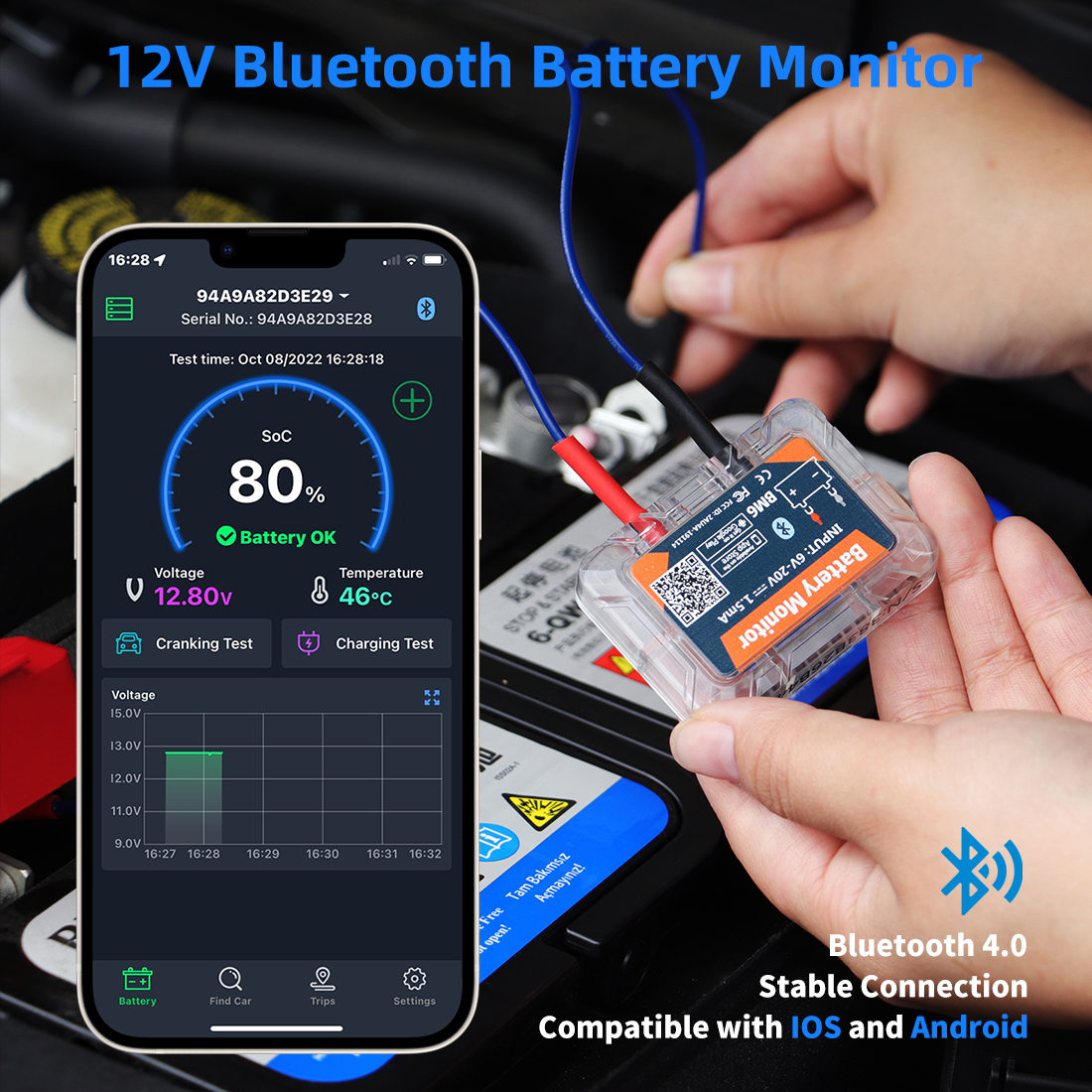 Wireless Bluetooth 4.0 Car battery tester iOS and Android mobile - Premium Battery Testers from Rapidvehicles - Just $79.99! Shop now at Rapidvehicles