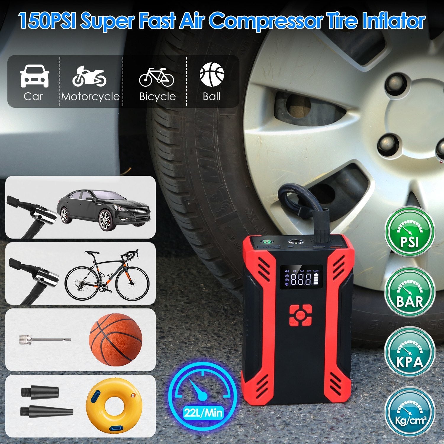 Car Jump Starter with Air Compressor Portable Car Battery Booster with Digital Tire Inflator with 2000mAh Peak Current for 12V Car 6.5L Gas or 4.0L Diesel Engines - Premium Jump Starters, Battery Chargers & Portable Power from Rapidvehicles - Just $84.99! Shop now at Rapidvehicles