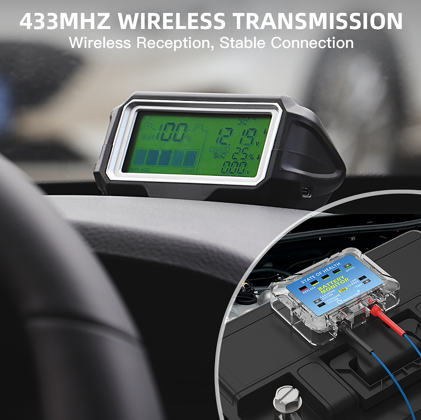 Solar Car Battery Monitor LED Display 433 MHz Wireless Transmission APP Bluetooth 4.0 Battery Monitoring iOS and Android Mobile phone Wireless Car Charging and Start-Up Test Test 12V-24V - Premium Battery Testers from Rapidvehicles - Just $85.99! Shop now at Rapidvehicles