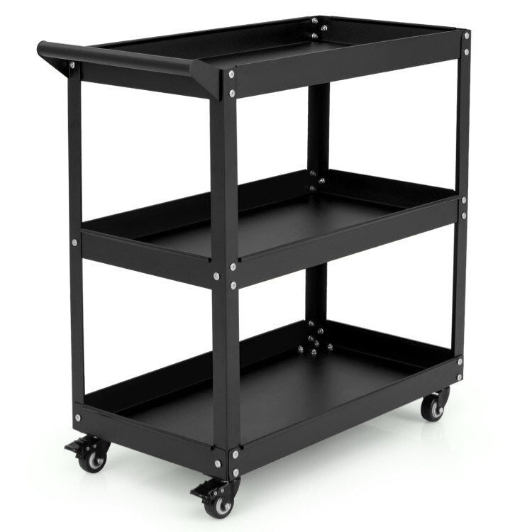 3-Tier Rolling Tool Cart with Spacious Shelves, 4 Universal Wheels and 2 Brakes - Premium Carports from Rapidvehicles - Just $110.99! Shop now at Rapidvehicles