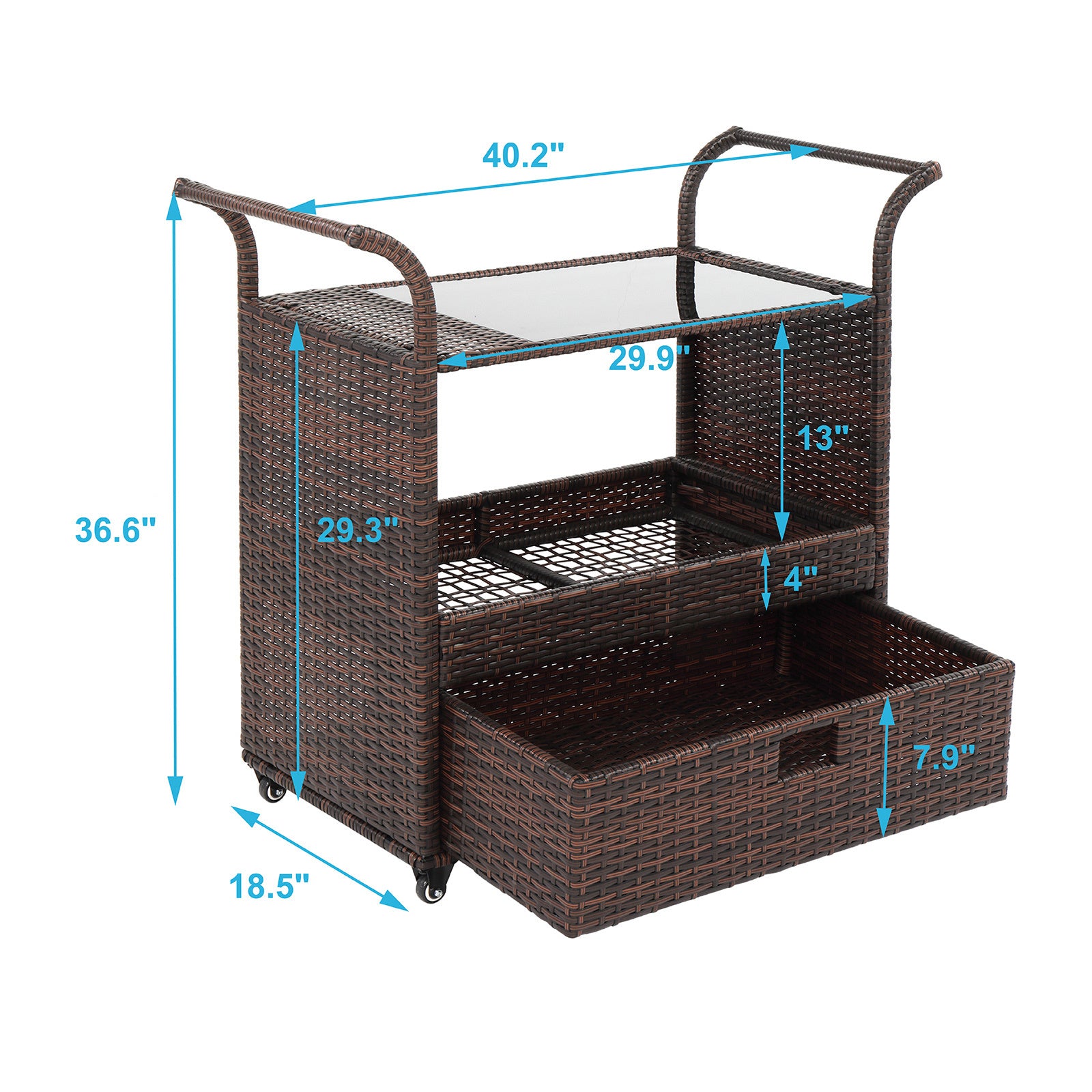 Outdoor Patio Wicker Rattan Serving Bar Cart Sideboard On Wheels Brown Gradient - Premium Carports from Rapidvehicles - Just $203.99! Shop now at Rapidvehicles