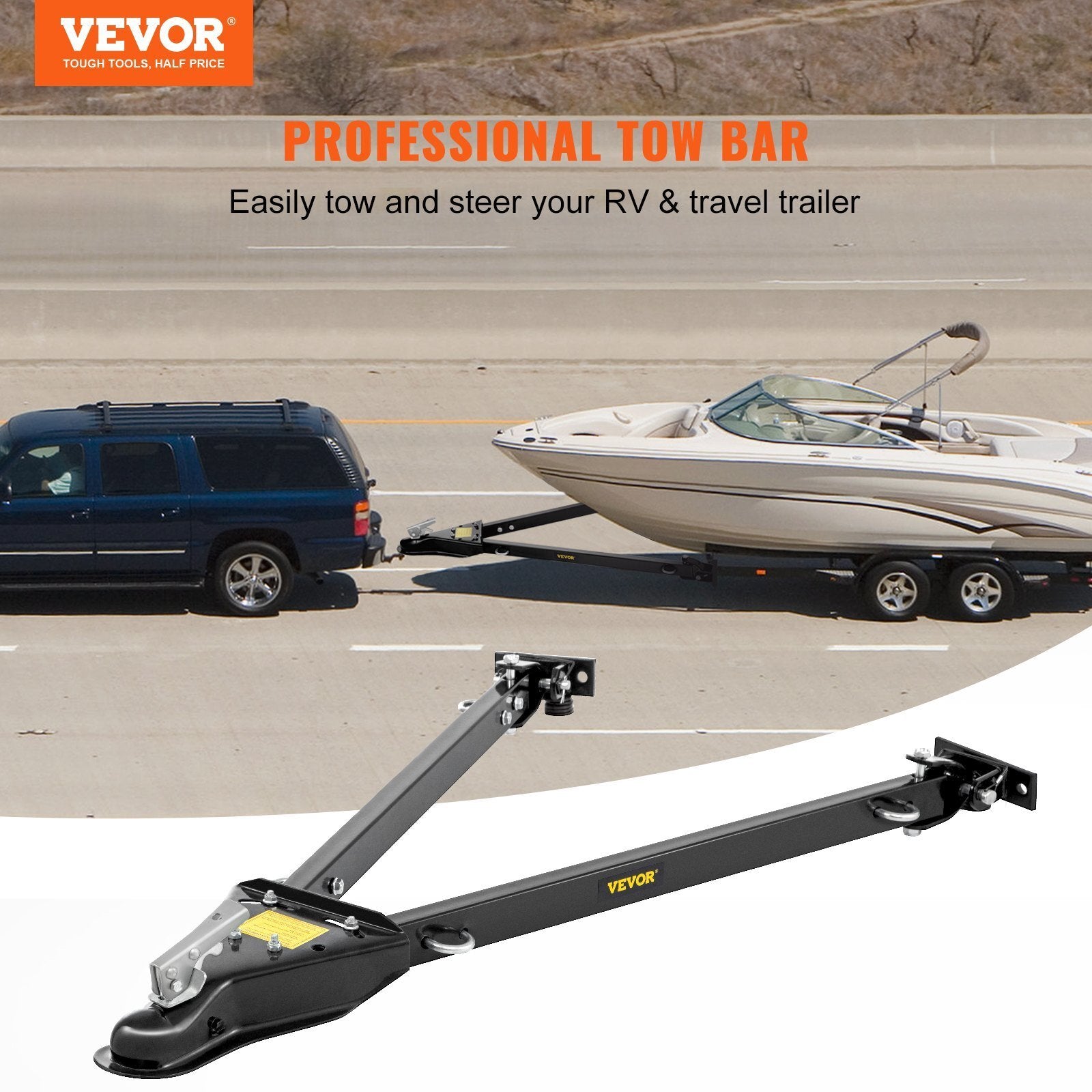 VEVOR Tow Bar, 5000 lbs Towing Capacity, Powder-Coating Steel Bumper-Mounted Universal Towing Bar with 11''-42.5'' Adjustable Width, 2'' Coupler Fits 2'' Ball, Ideal for RV Car Trailer Truck - Premium Towing Products & Winches from VEVOR - Just $80.06! Shop now at Rapidvehicles