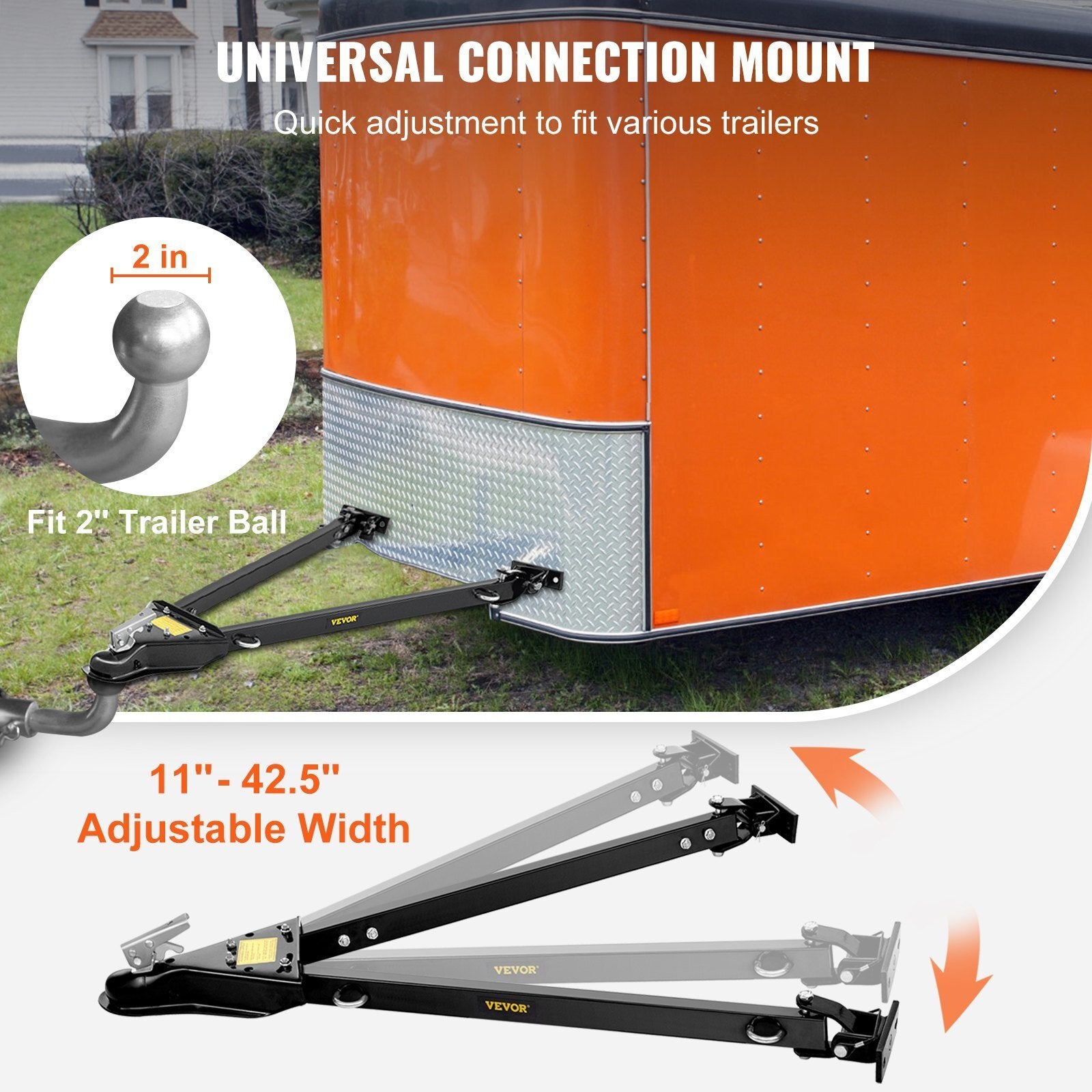 VEVOR Tow Bar, 5000 lbs Towing Capacity, Powder-Coating Steel Bumper-Mounted Universal Towing Bar with 11''-42.5'' Adjustable Width, 2'' Coupler Fits 2'' Ball, Ideal for RV Car Trailer Truck - Premium Towing Products & Winches from VEVOR - Just $80.06! Shop now at Rapidvehicles