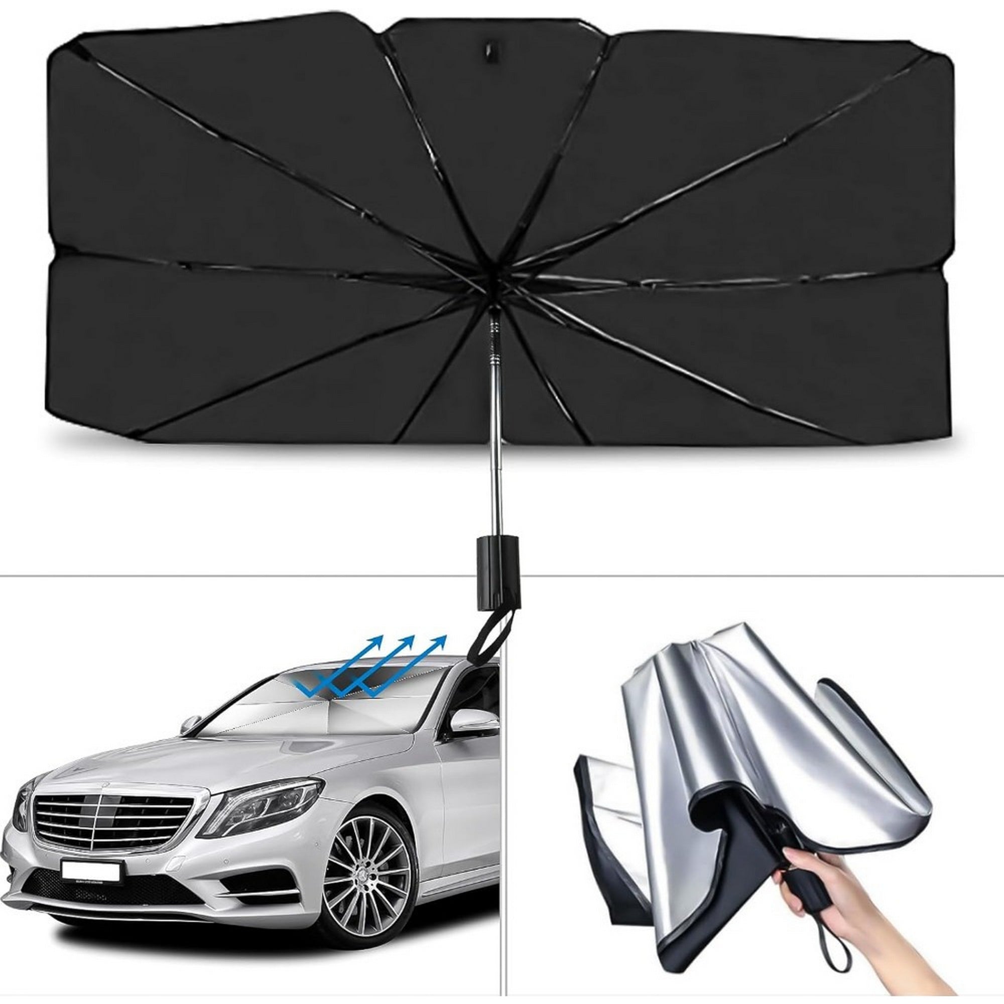 Stainless Steel Premium Car Windshield Sunshade - Portable, Foldable, and Adjustable Design for Maximum Sun Protection - Easy to Install and Store - Premium Accessories from Rapidvehicles - Just $27.50! Shop now at Rapidvehicles