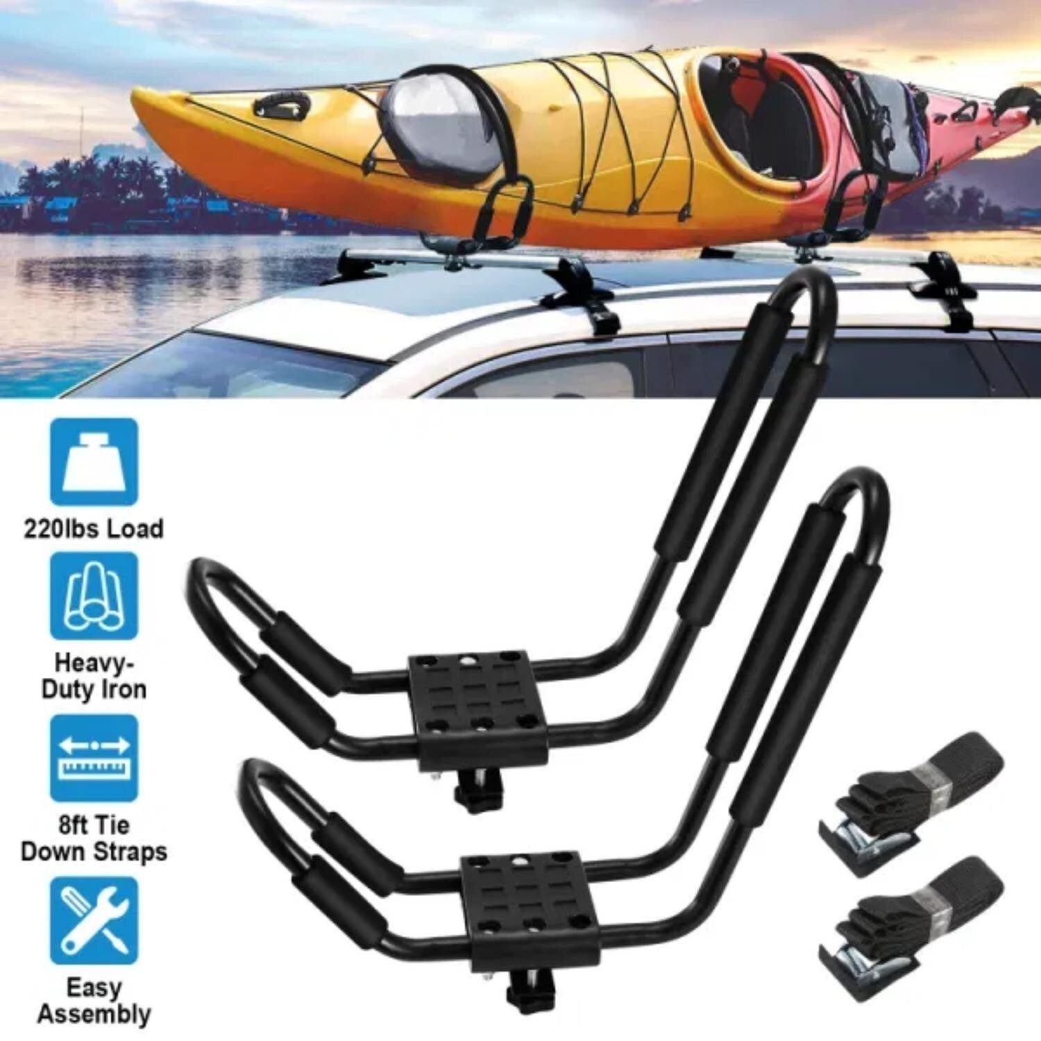 1 pair of kayak supports, alloy kayak storage rack, load-bearing kayak cart track storage rack, with 2 fastening straps - Premium Rooftop Racks from Rapidvehicles - Just $79.99! Shop now at Rapidvehicles