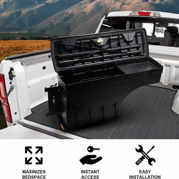 Right Passenger Side Truck Bed Storage Box Fit for 1994-2002 Dodge Ram & 1980-1996 Ford F-Series & 1988-1998 Chevy GMC C/K, Key Lockable Lid Waterproof Truck Bed Toolboxes Black - Premium Accessories from Rapidvehicles - Just $131.01! Shop now at Rapidvehicles