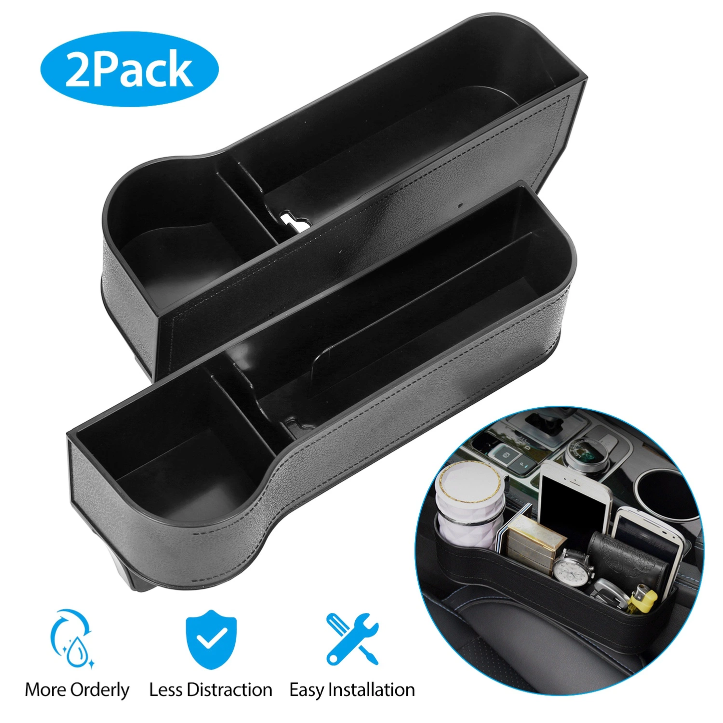 2Pcs Car Console Side Organizer Car Seat Gap Storage Box Pocket - Premium Door & Seat Back Organizers from Rapidvehicles - Just $41.99! Shop now at Rapidvehicles