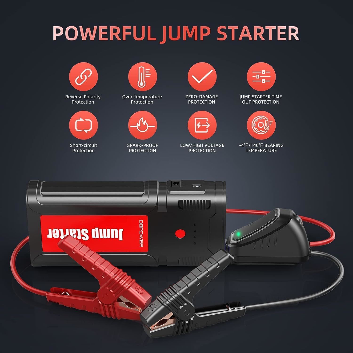 DBPOWER Jump Starter Battery Pack, 2750A Peak 76.96Wh, Portable Car Jump Starter (Up to 10L Gas/8L Diesel Engine) 12V Auto Battery Booster Pack with Smart Clamp Cables, Quick Charger - Premium Jump Starters from Rapidvehicles - Just $127.99! Shop now at Rapidvehicles