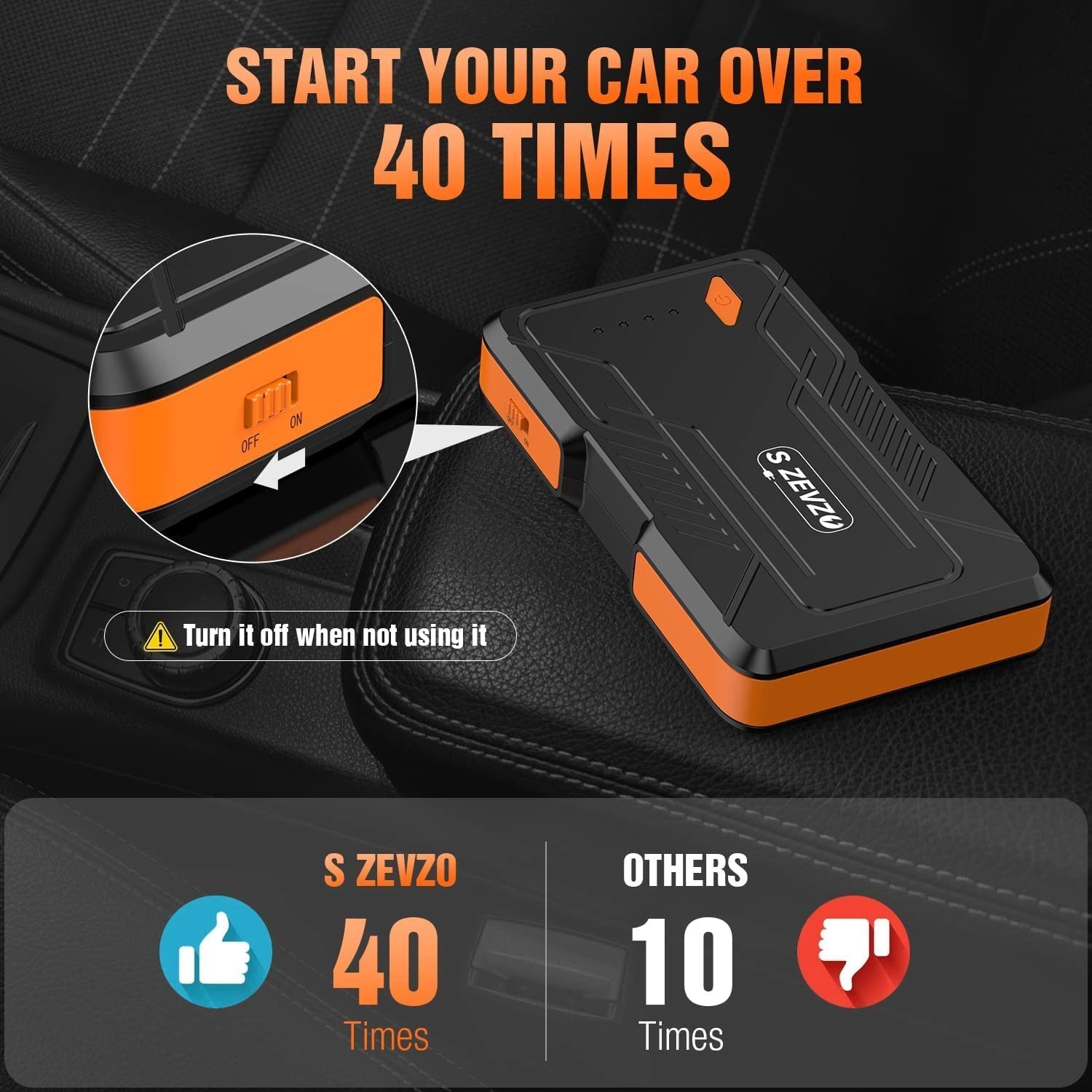 S ZEVZO Battery Jump Starter 1000A Peak Portable Jump Starter for Car (Up to 7.0L Gas/5.5L Diesel Engine) 12V Auto Battery Booster Pack with Smart Clamp Cables.USB Charge.   No delivery on weekends - Premium Jump Starters from Rapidvehicles - Just $78.79! Shop now at Rapidvehicles