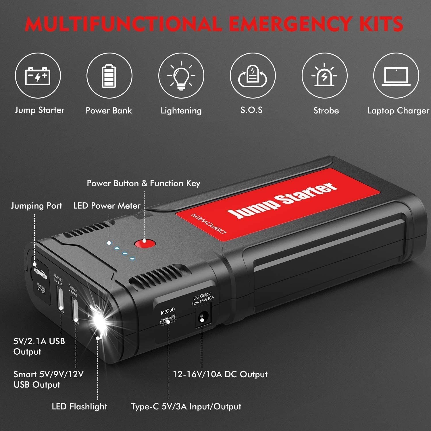 DBPOWER 2500A 21800mAh Portable Car Jump Starter- for up to 8.0L Gasoline/6.5L Diesel Engines, Portable 12V Auto Battery Booster, Power Pack, Quick Charging - Premium Jump Starters from Rapidvehicles - Just $83.99! Shop now at Rapidvehicles