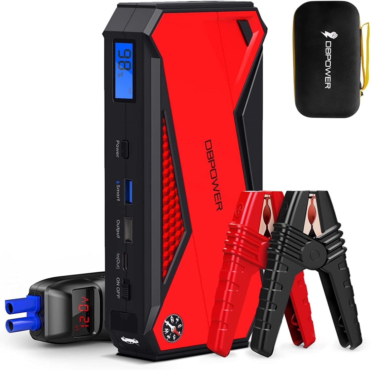 DBPOWER Car Jump Starter, 1600A Peak 18000mAh Portable Power Pack for Up to 7.2L Gas and 5.5L Diesel Engines, 12V Auto Battery Booster with LCD Display, Compass, LED Light and Type C Port - Premium Jump Starters, Battery Chargers & Portable Power from DBPOWER - Just $103.99! Shop now at Rapidvehicles