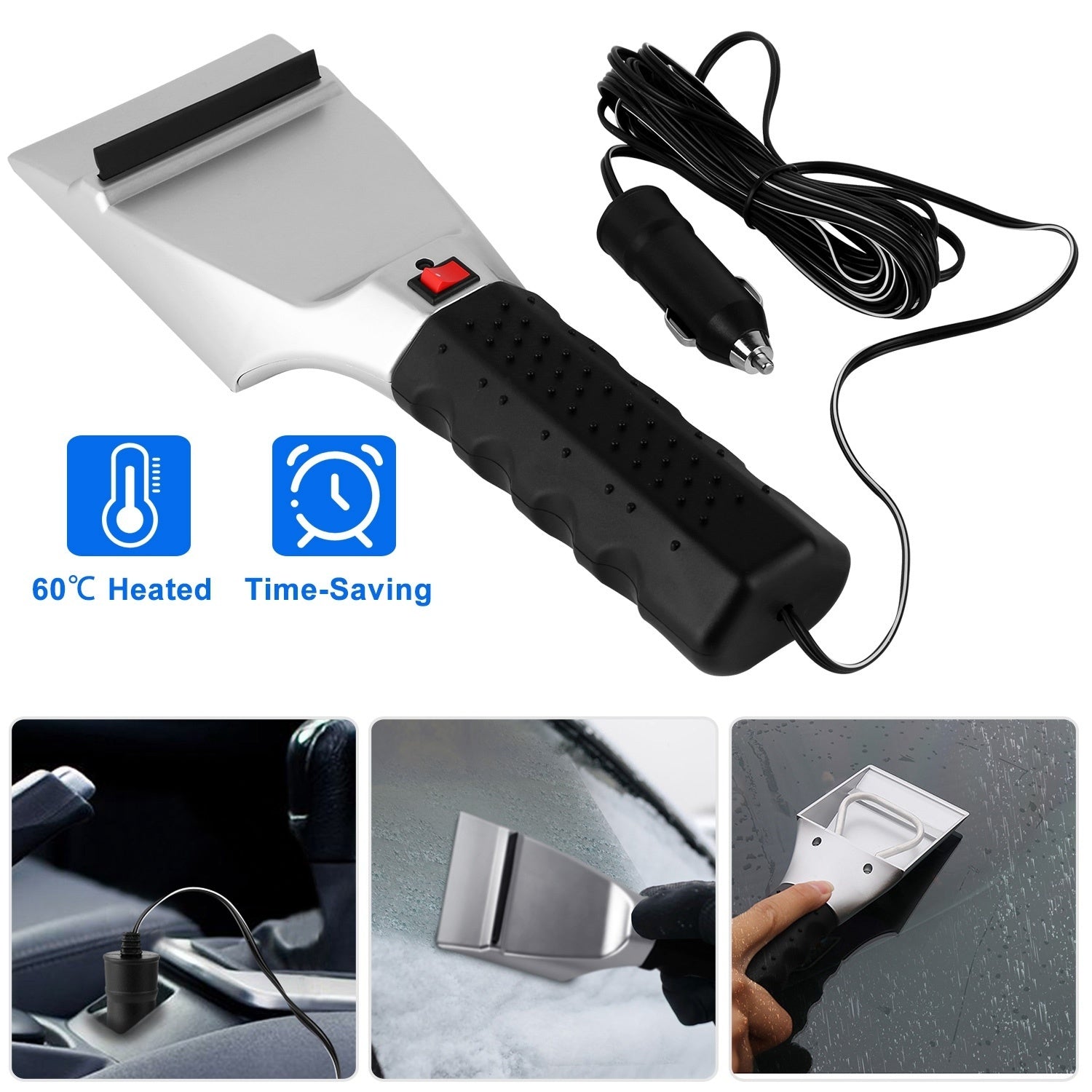 12V Car Electric Heated Ice Snow Scraper Window Ice Remover w/Squeegee 14FT Cable - Premium Cleaning Equipment from Rapidvehicles - Just $30.99! Shop now at Rapidvehicles