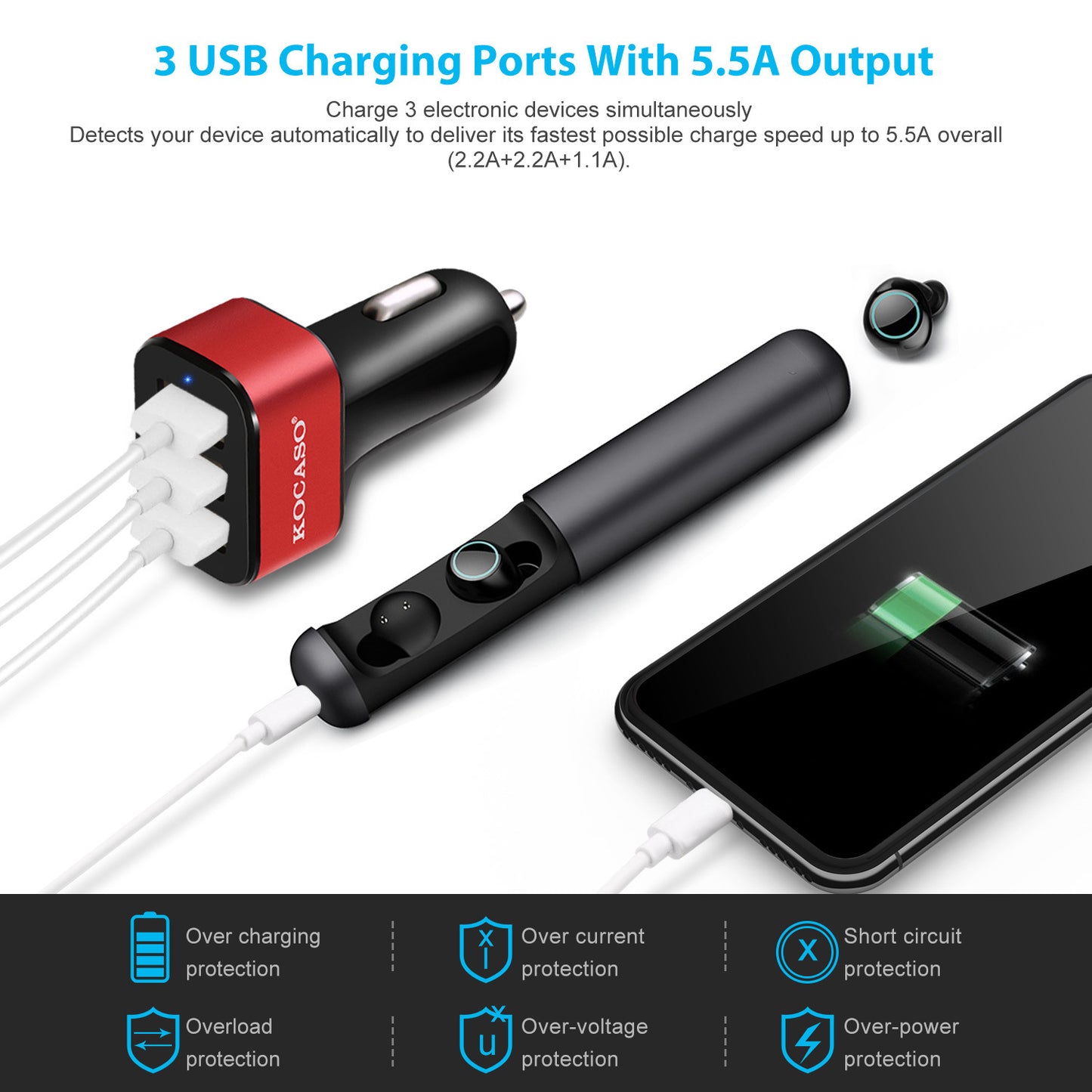 USB Car Charger 30W 5.5A 3 USB Port Cigarette Lighter Charger - Premium Car Electronics Accessories from Rapidvehicles - Just $28.99! Shop now at Rapidvehicles