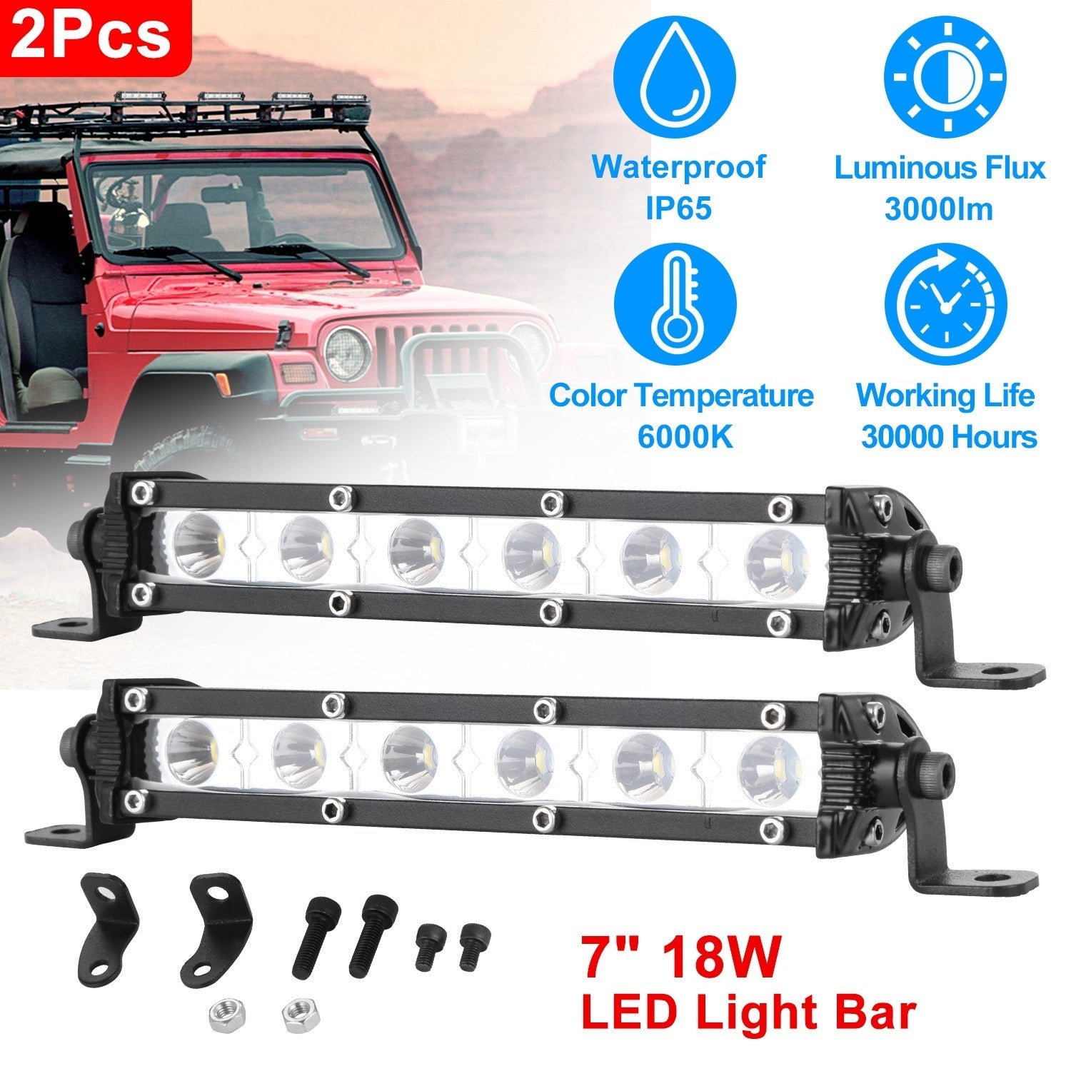 7" LED Light Bar Single Row Offroad Spot Lights 18W Ultra Slim Straight Work Light for Trailer Truck Bus Boat - Premium Other Car Electronics from Rapidvehicles - Just $32.34! Shop now at Rapidvehicles