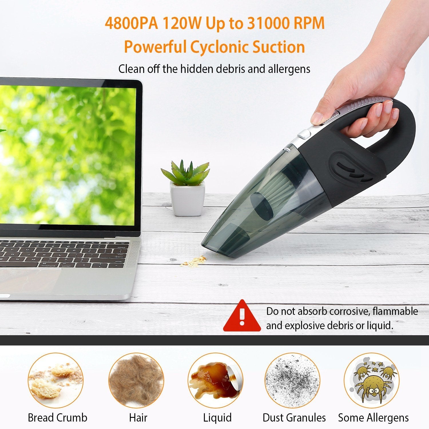 Car Handheld Vacuum Cleaner Cordless Rechargeable Hand Vacuum Portable Strong Suction Vacuum - Premium Wet-Dry Vacuums from Rapidvehicles - Just $45.99! Shop now at Rapidvehicles