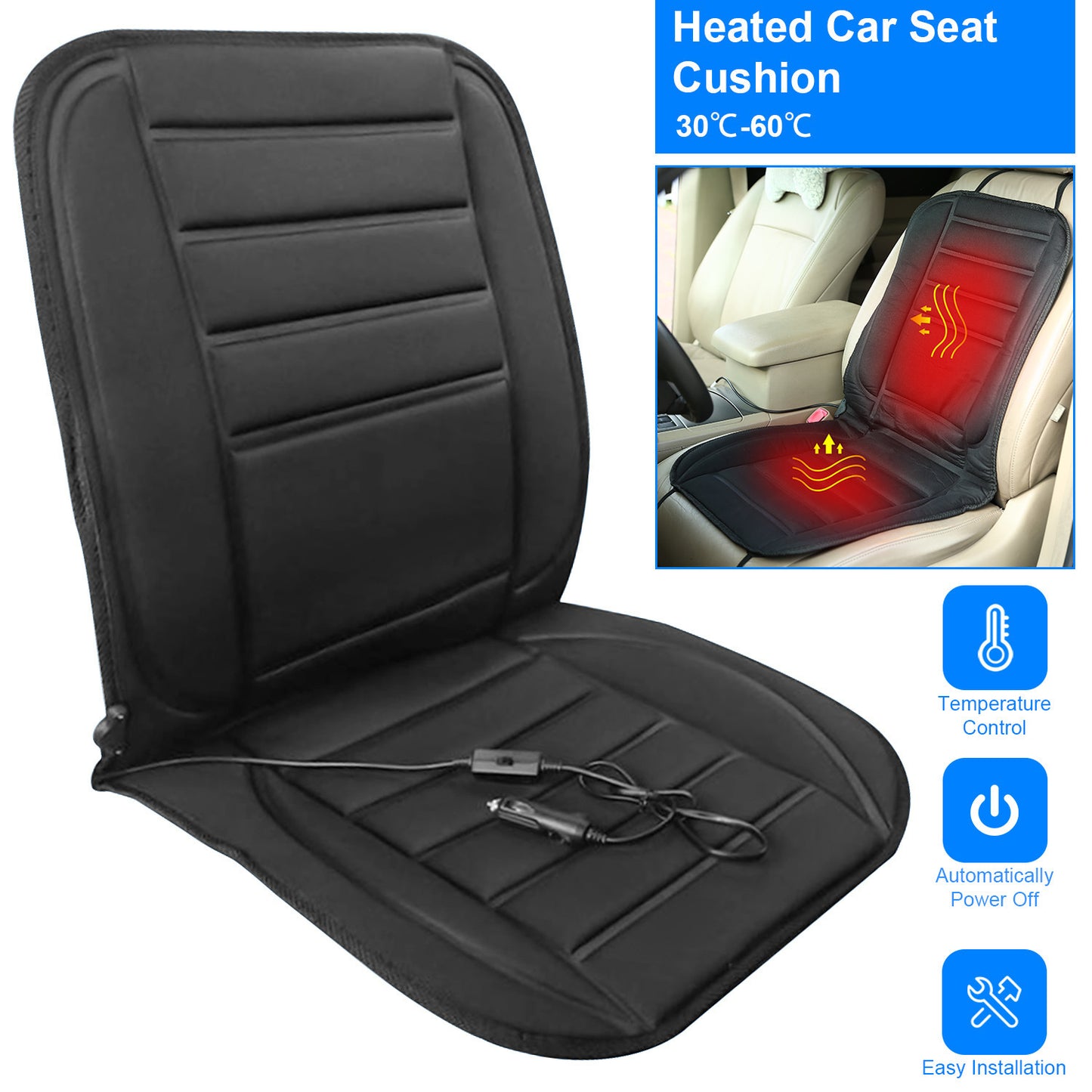 Heated Car Seat Cushion 12V Auto Seat Cover Warmer with Adjustable Temperature Controller - Premium Interior Accessories from Rapidvehicles - Just $47.57! Shop now at Rapidvehicles