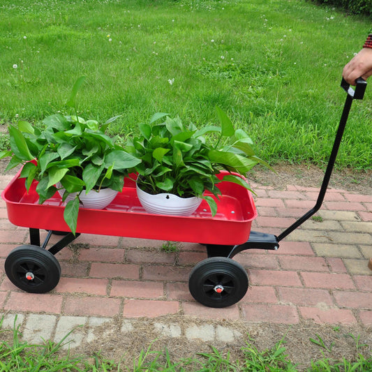 Garden cart Reuniong Railing; solid Wheels; All Terrain Cargo Wagon with 280lbs Weight Capacity; Red - Premium Carriers & Covers from Rapidvehicles - Just $104.27! Shop now at Rapidvehicles