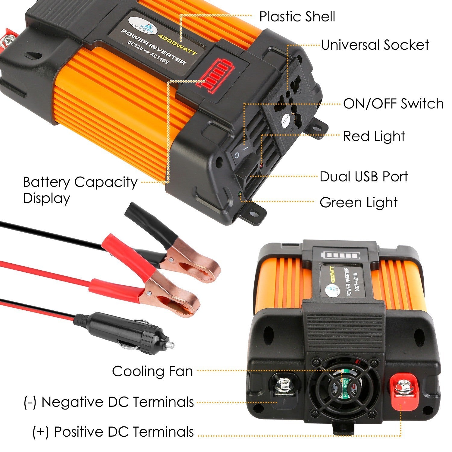 500W Continuous Power Inverter DC 12V To AC 110V Car 4000w Peak Power Inverter - Premium Power Inverters from Rapidvehicles - Just $53! Shop now at Rapidvehicles