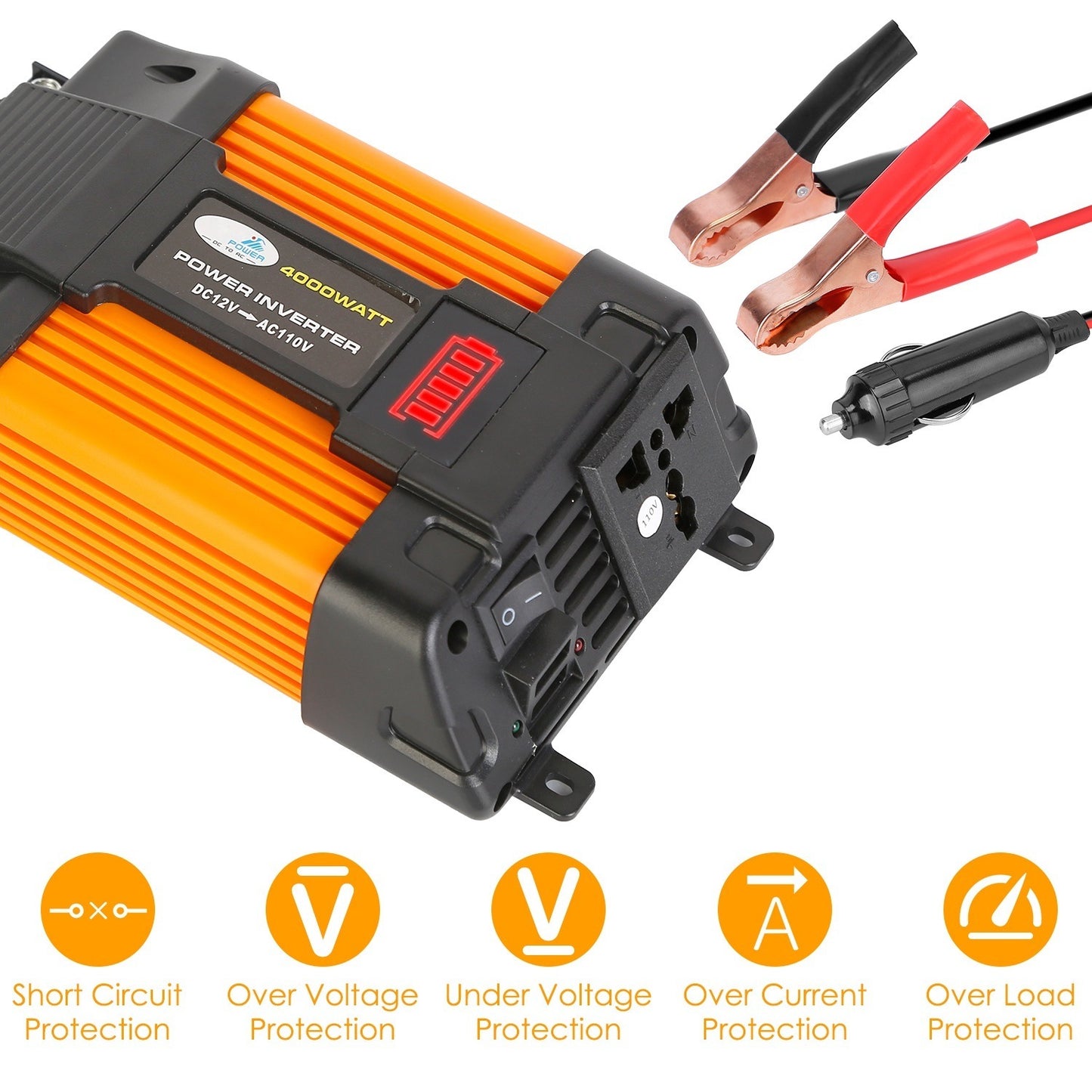 500W Continuous Power Inverter DC 12V To AC 110V Car 4000w Peak - Premium Power Inverters from Rapidvehicles - Just $51.03! Shop now at Rapidvehicles