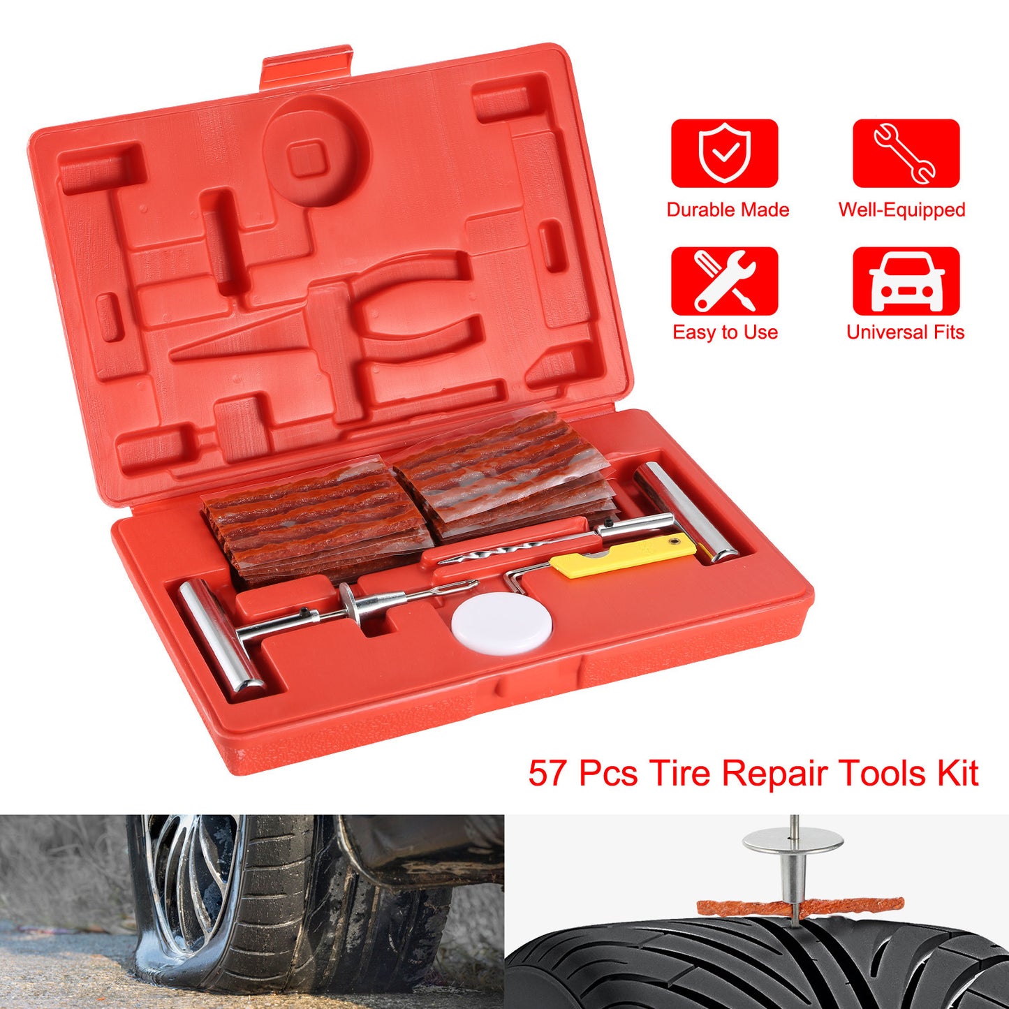 57 Pcs Universal Tire Repair Tools Kit Flat Tire Puncture Repair Tools for Cars Trucks - Premium Tire & Wheel Tools from Rapidvehicles - Just $51.18! Shop now at Rapidvehicles