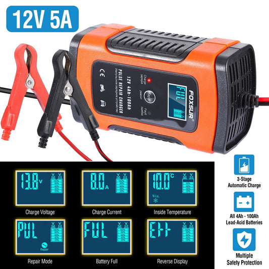 Car Battery Charger 12V 5A LCD Intelligent Auto Motorcycle Boat - Premium Battery Chargers from Rapidvehicles - Just $63.99! Shop now at Rapidvehicles