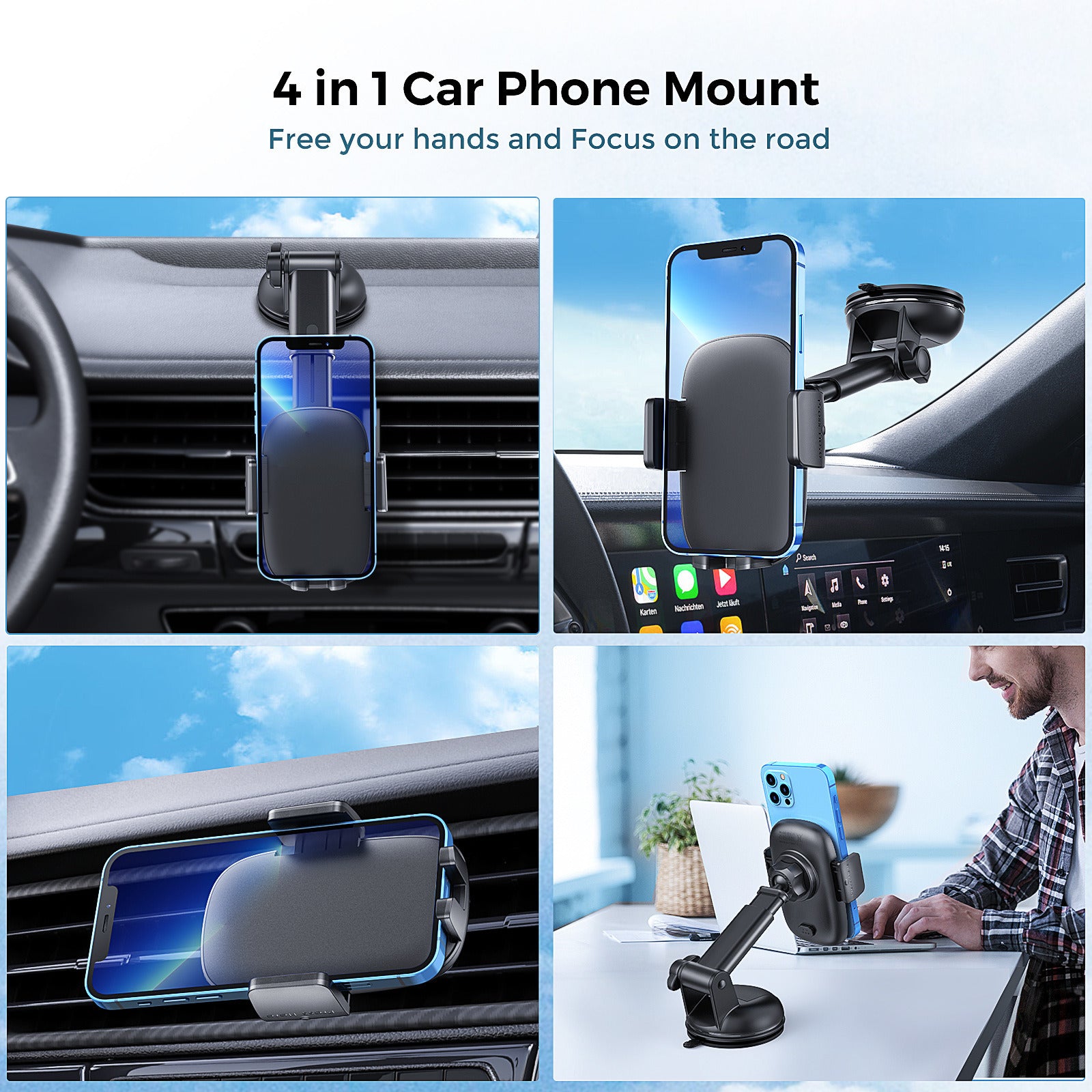 Car Phone Holder Mount [Military-Grade Suction & Stable Hook] Phone Mount for Car Windshield Dashboard Air Vent Universal Hands-Free Automobile Mounts Cell Phone Holder Fit for iPhone Smartphones - Premium Stands from Rapidvehicles - Just $26.99! Shop now at Rapidvehicles