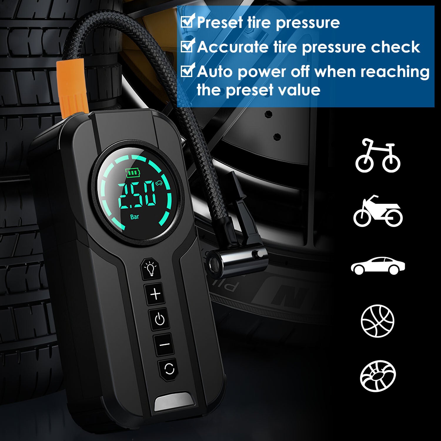 Car Tire Inflator Pump Portable Car Air Compressor Wireless Electric Air Pump 150 PSI with LED Light - Premium Tire & Wheel Tools from Rapidvehicles - Just $54.99! Shop now at Rapidvehicles