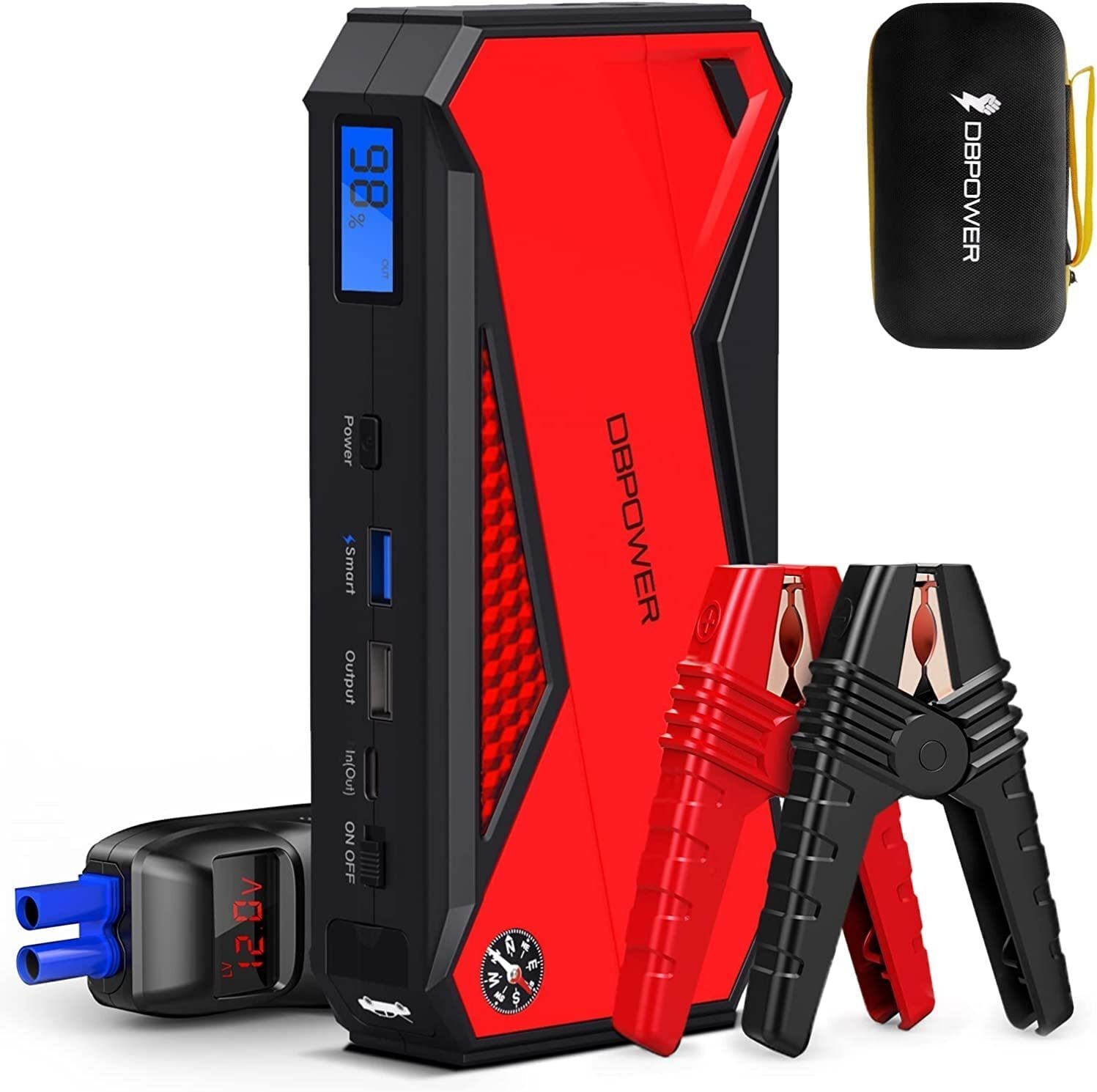 DBPOWER Peak 1600A 18000mAh Portable Car Jump Starter( up to 7.2 Gas;  5.5L Diesel Engines) Battery Booster with Smart Charging Port;  LCD Display;  Intelligent Jumper Clamps;  Compass and LED Light - Premium Jump Starters from Rapidvehicles - Just $96.99! Shop now at Rapidvehicles