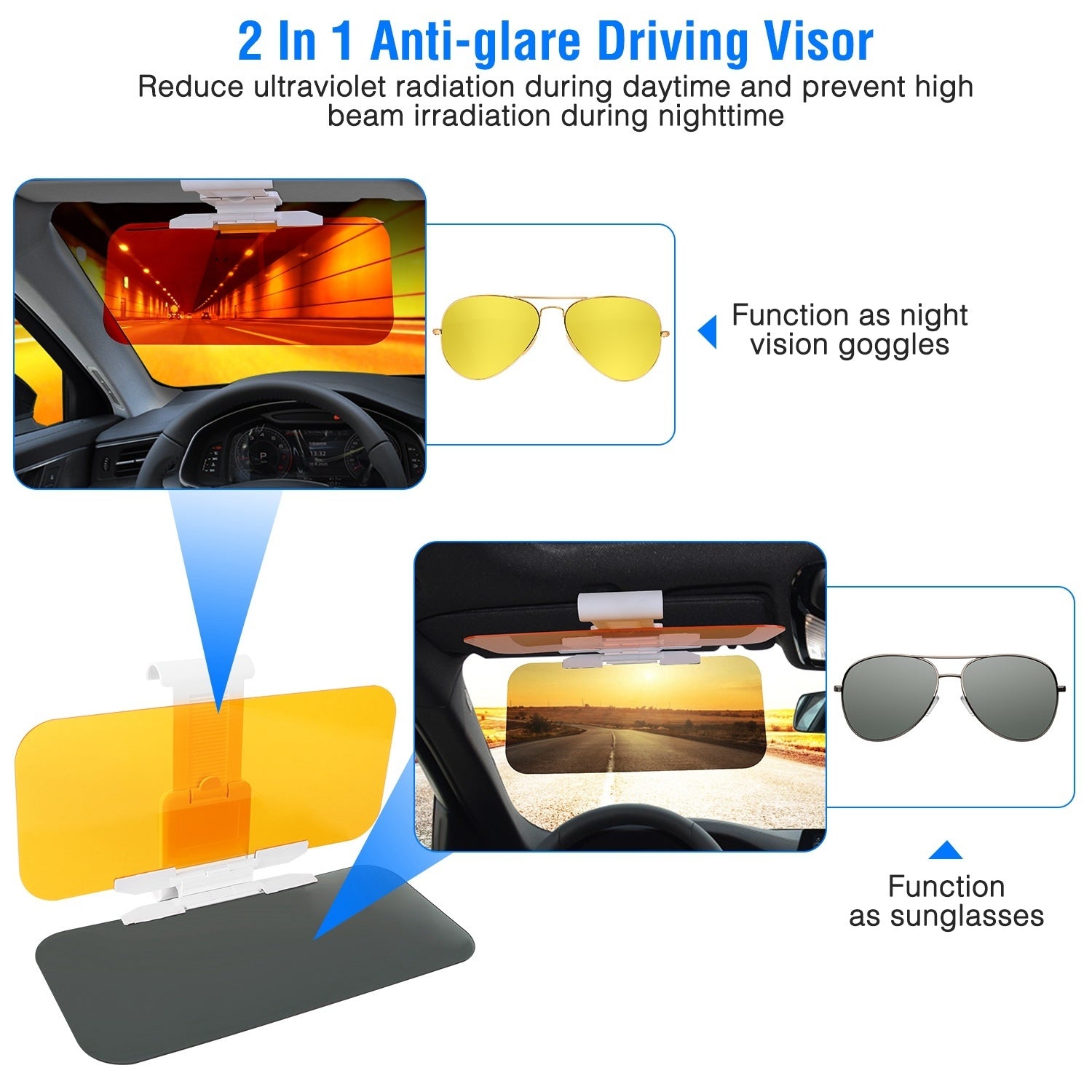 Sun Visor Extender for car 2 in 1 Anti-glare Driving Visor with Adjustable View Angles Day Night Automobile Sun Anti-UV Block Visor for Clearer Vision Safe Driving UV-Filtering - Premium Car Accessories from Rapidvehicles - Just $24.99! Shop now at Rapidvehicles