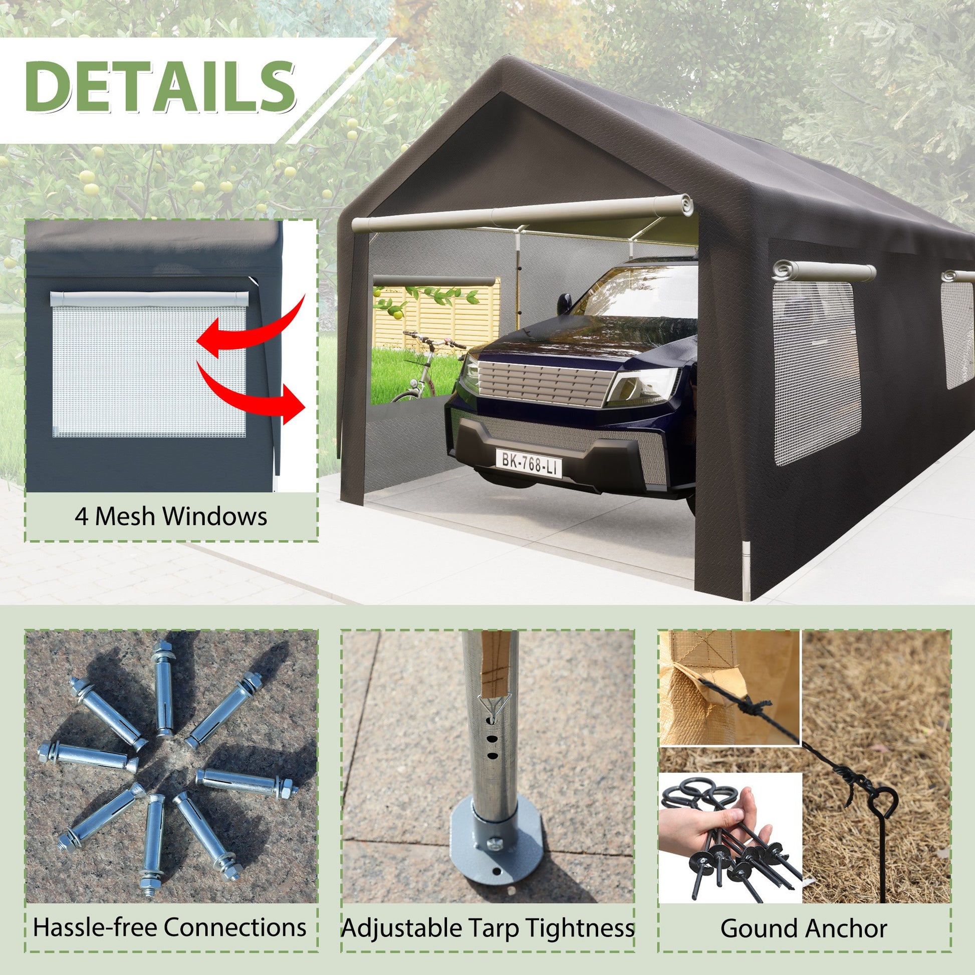 10x20 ft Heavy Duty Carport - Premium Garage Wall Guards from Rapidvehicles - Just $445.99! Shop now at Rapidvehicles