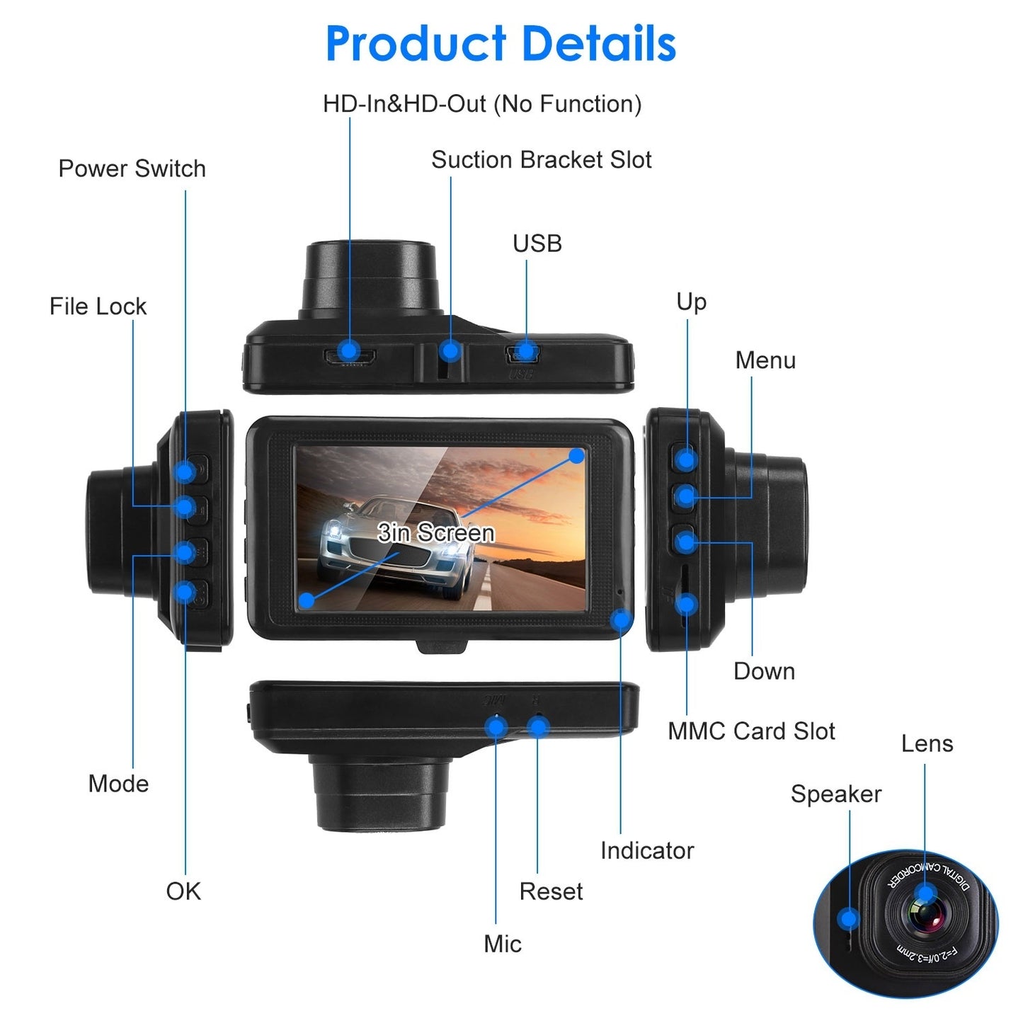 1080P Car DVR 3in Camera Dash Cam Camcorder Camera Recorder with 100 Angle Loop Recording Motion Detection - Premium Car Video from Rapidvehicles - Just $38.70! Shop now at Rapidvehicles