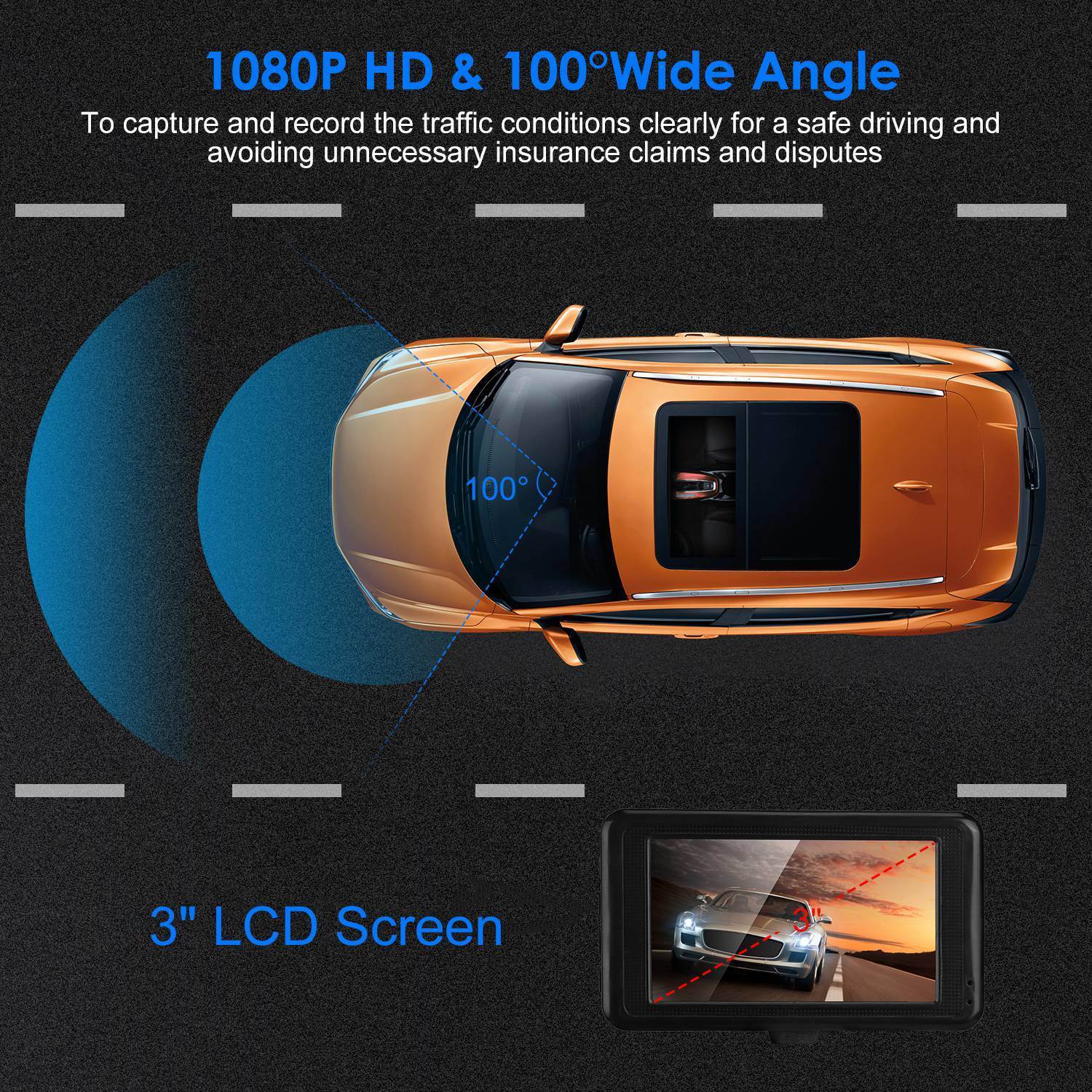 1080P Car DVR 3in Camera Dash Cam Camcorder Camera Recorder with 100 Angle Loop Recording Motion Detection - Premium Car Video from Rapidvehicles - Just $38.70! Shop now at Rapidvehicles