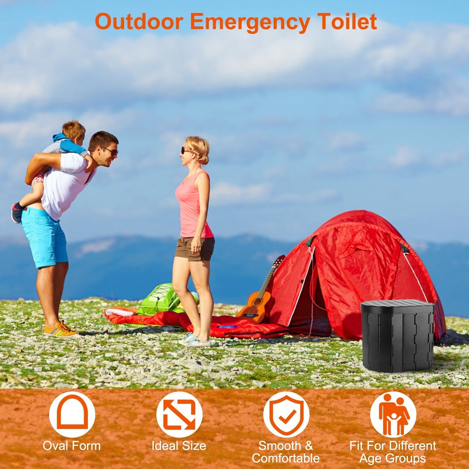 Foldable Emergency Toilet Portable Porta Potty for Car Travel Camping Boating Hiking Cleanable Travel Commode with Lid Carry Bag 1 Roll Garbage Bags - Premium Toilets from Rapidvehicles - Just $51.99! Shop now at Rapidvehicles