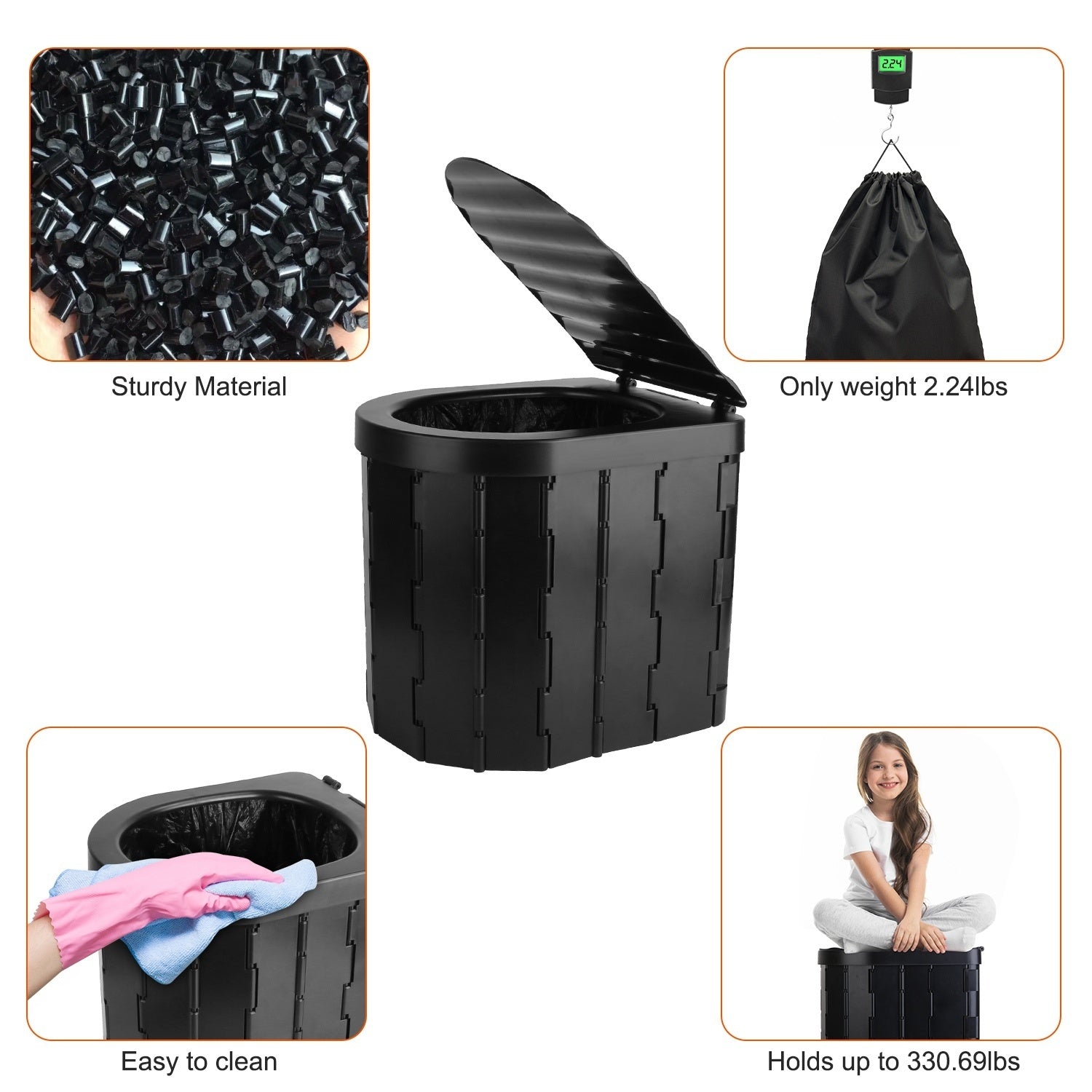 Foldable Emergency Toilet Portable Porta Potty for Car Travel Camping Boating Hiking Cleanable Travel Commode with Lid Carry Bag 1 Roll Garbage Bags - Premium Toilets from Rapidvehicles - Just $51.99! Shop now at Rapidvehicles