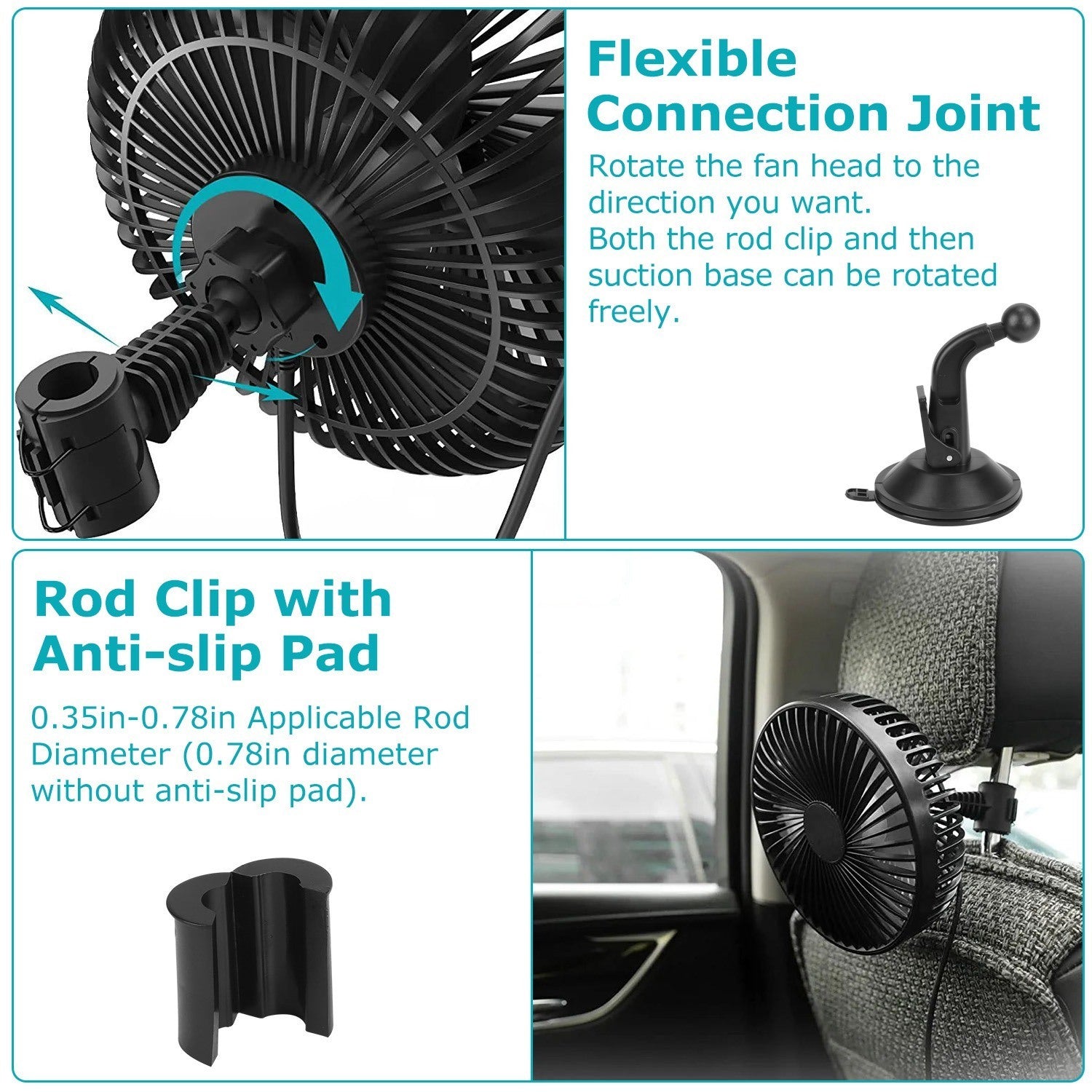 Car Cooling Fan Portable Rotatable USB Vehicle Fan Backseat Clip Fan Dashboard Window Suction Fan for SUV RV Pickup with 3 Speeds - Premium Fans from Rapidvehicles - Just $24.84! Shop now at Rapidvehicles