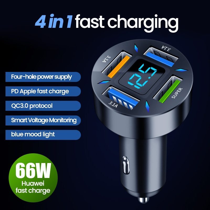 66W 4 Ports USB Car Charger Fast Charging PD Quick Charge 3.0 USB C Car Phone Charger Adapter For iPhone 13 - Premium Jump Starters, Battery Chargers & Portable Power from Rapidvehicles - Just $18.99! Shop now at Rapidvehicles