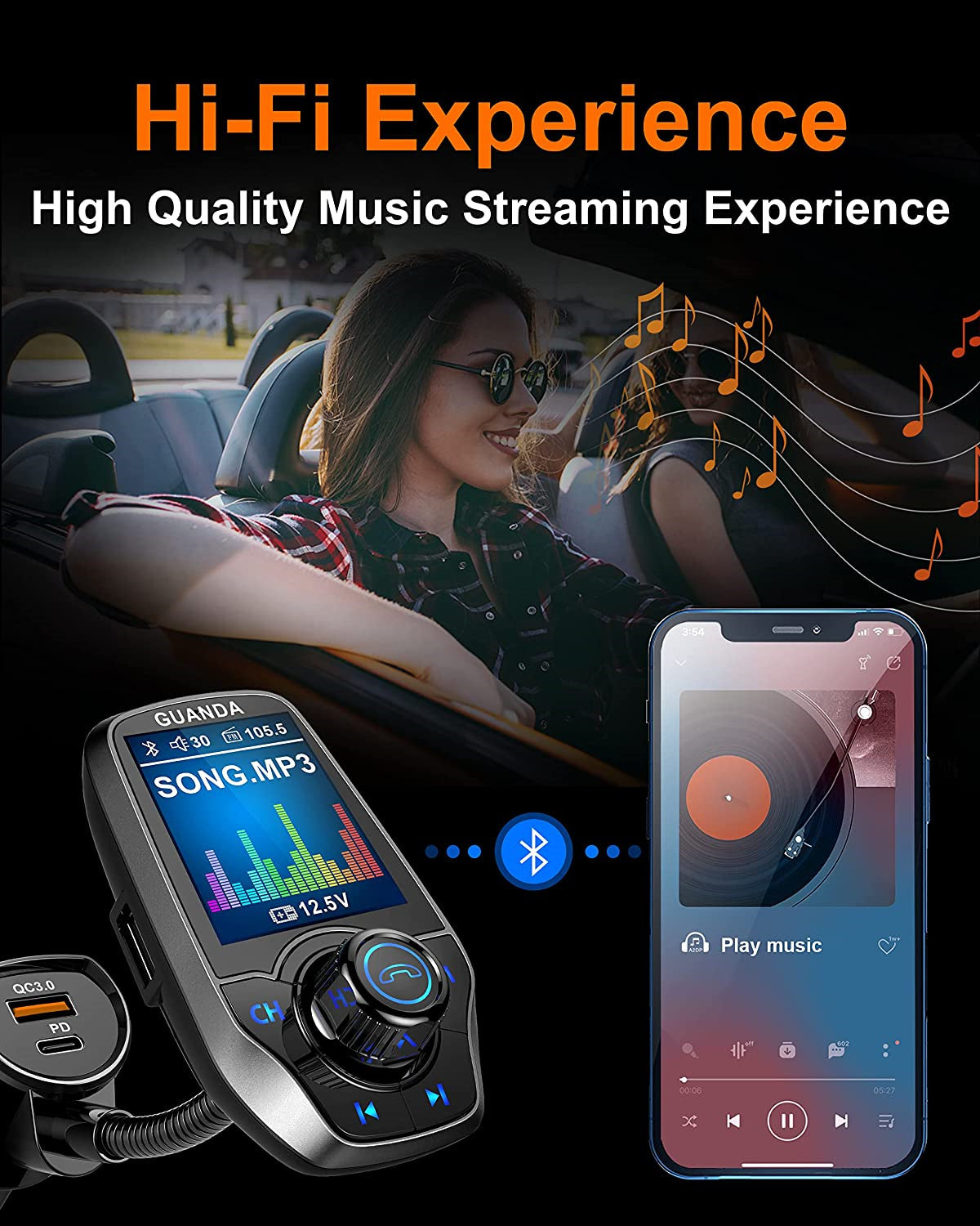 Bluetooth FM Transmitter in-Car Wireless Radio Adapter Kit W 1.8" Color Display Hands-Free Call AUX in/Out SD/TF Card USB Charger PD 20W for All Smartphones Audio Players - Premium Applicators from Rapidvehicles - Just $28.99! Shop now at Rapidvehicles