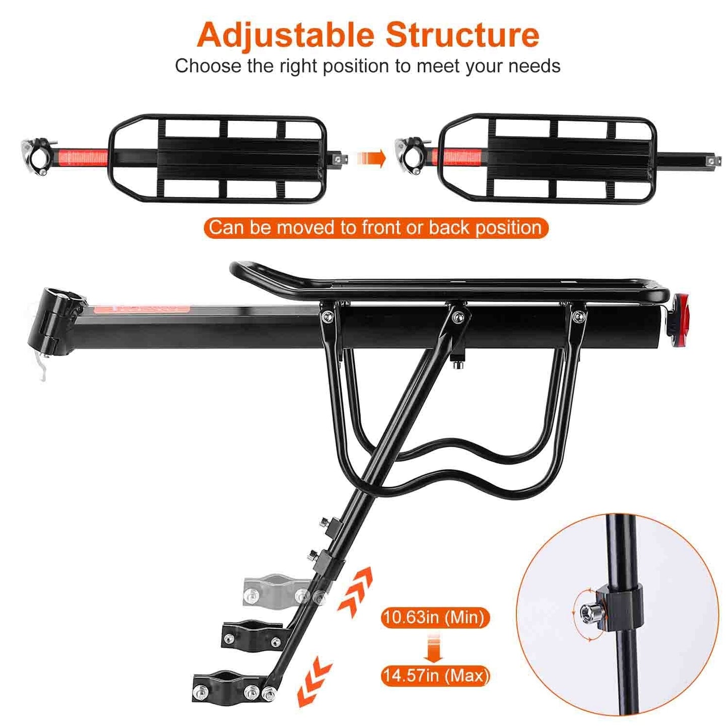 Bike Cargo Rack Adjustable Bicycle Rear Rack Cycling Luggage Carrier with Elastic Cord Red Reflector 55LBS Load Capacity - Premium Carriers & Covers from Rapidvehicles - Just $64.79! Shop now at Rapidvehicles