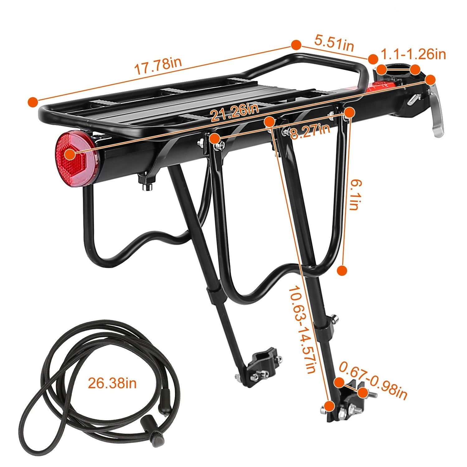 Bike Cargo Rack Adjustable Bicycle Rear Rack Cycling Luggage Carrier with Elastic Cord Red Reflector 55LBS Load Capacity - Premium Bike Racks from Rapidvehicles - Just $55.38! Shop now at Rapidvehicles