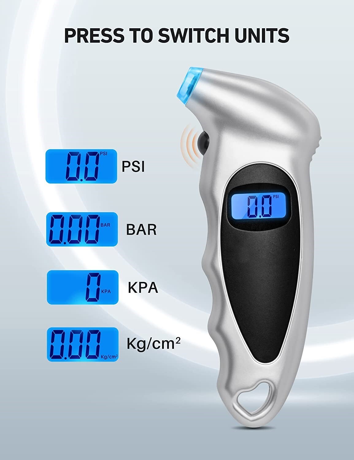 Digital Tire Pressure Gauge 150 PSI 4 Settings for Car Truck Bicycle with Backlit LCD and Non-Slip Grip Car Accessories;  Silver (1 Pack) - Premium Parts from Rapidvehicles - Just $13.99! Shop now at Rapidvehicles