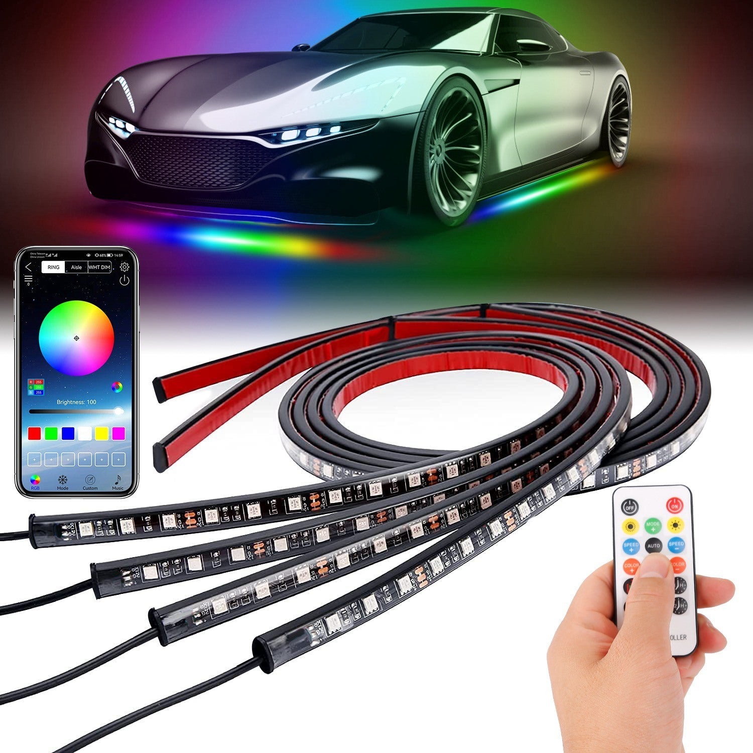 Waterproof RGB Underglow LED Strip Remote App Control Car Underbody Light - Premium Performance Lighting from Rapidvehicles - Just $50.03! Shop now at Rapidvehicles